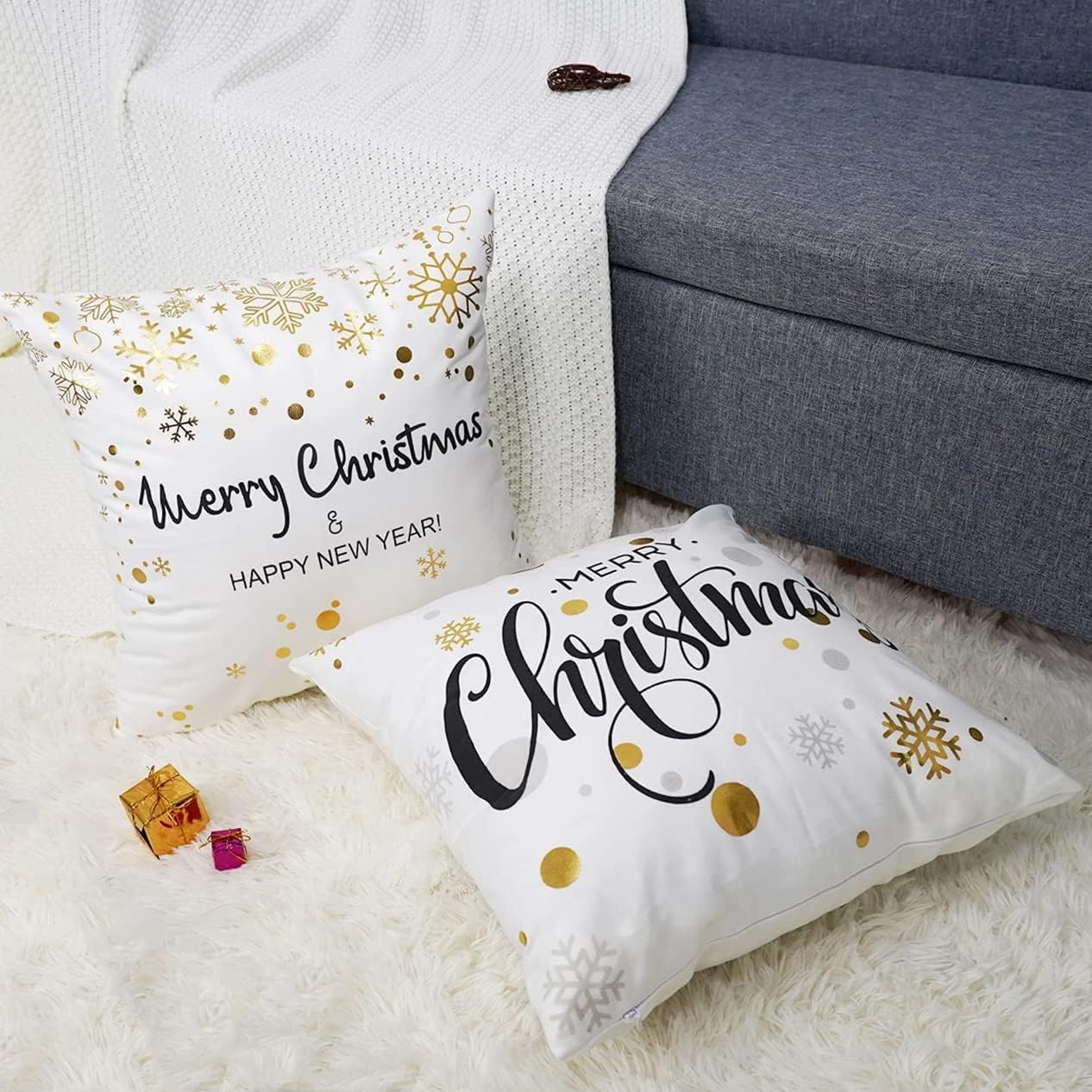 Lot de 4 Housses de Coussin Doré Noël Modèle Décoratif Canapé Taie d'oreiller Décoration pour Chambre, canapé, Chaise, Jardin 45 x 45 cm - 4
