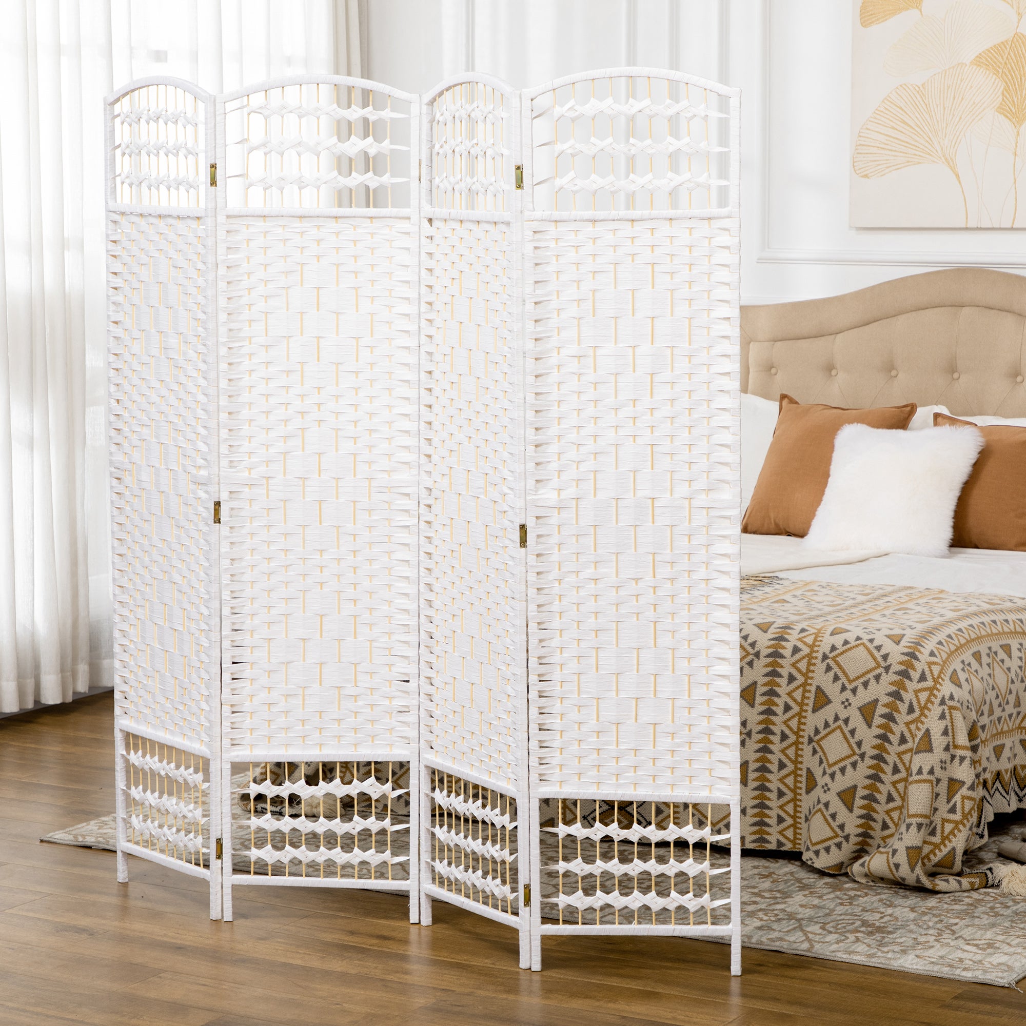 Paravent intérieur bois séparateur pièce cloison pliable 4 panneaux 160x170 cm blanc - 3