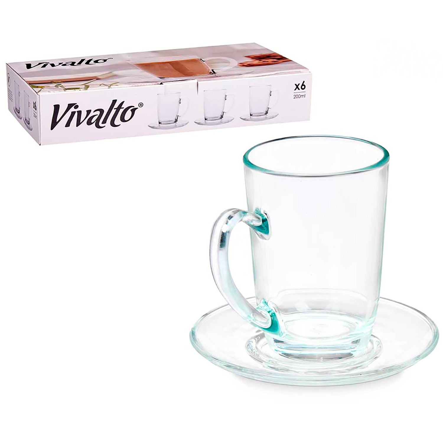 Dam Pack 6 Tazas Vidrio Cafe Con Leche 200Ml Con Plato - Imagen 2