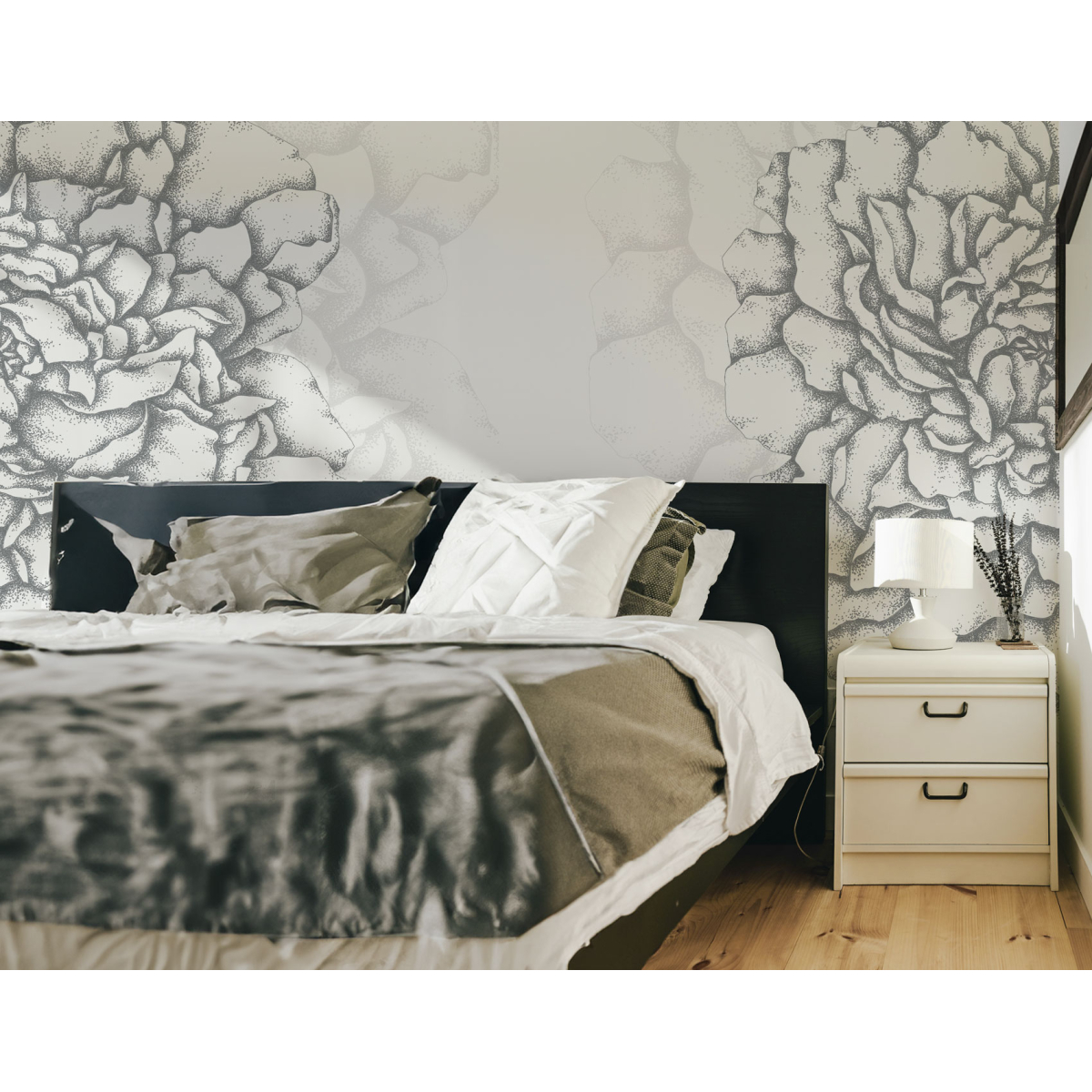 Cuore di peonie carta da parati panoramica Nero 225x250cm - 6