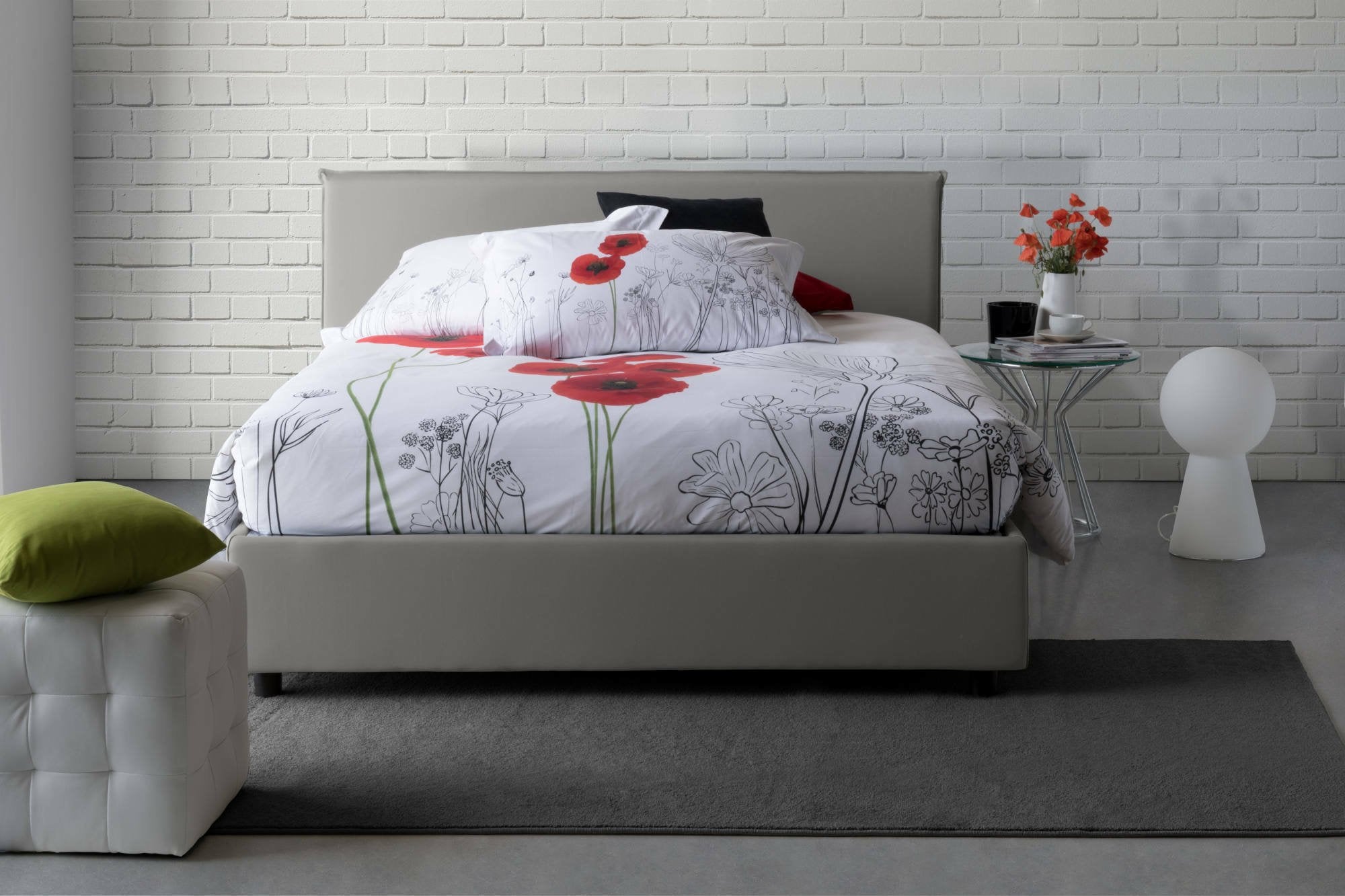 Lit double Made in Italy, déhoussable avec rangement, matelas 160x200 cm, gris - Arcan - 7