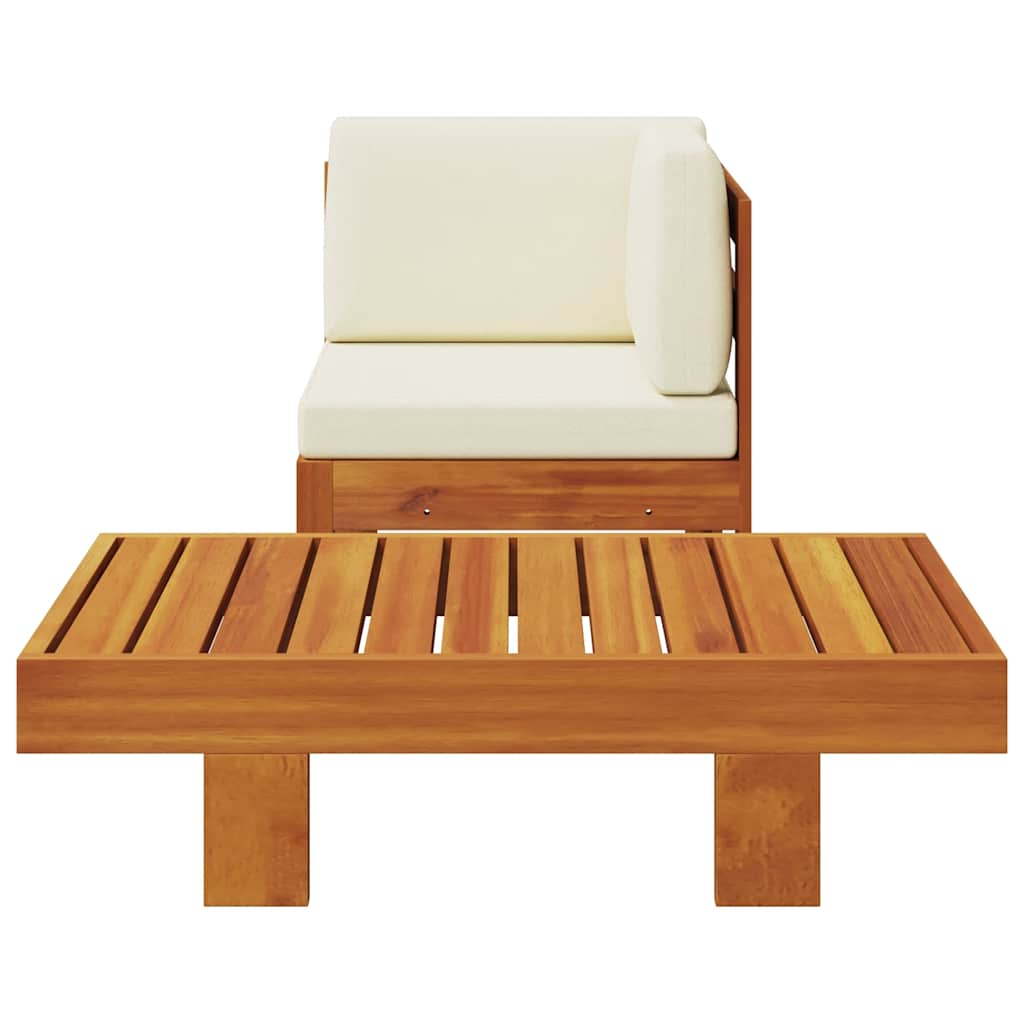 Maison Exclusive - Salon de jardin 2 pcs avec coussins blanc crème Bois d'acacia - 3