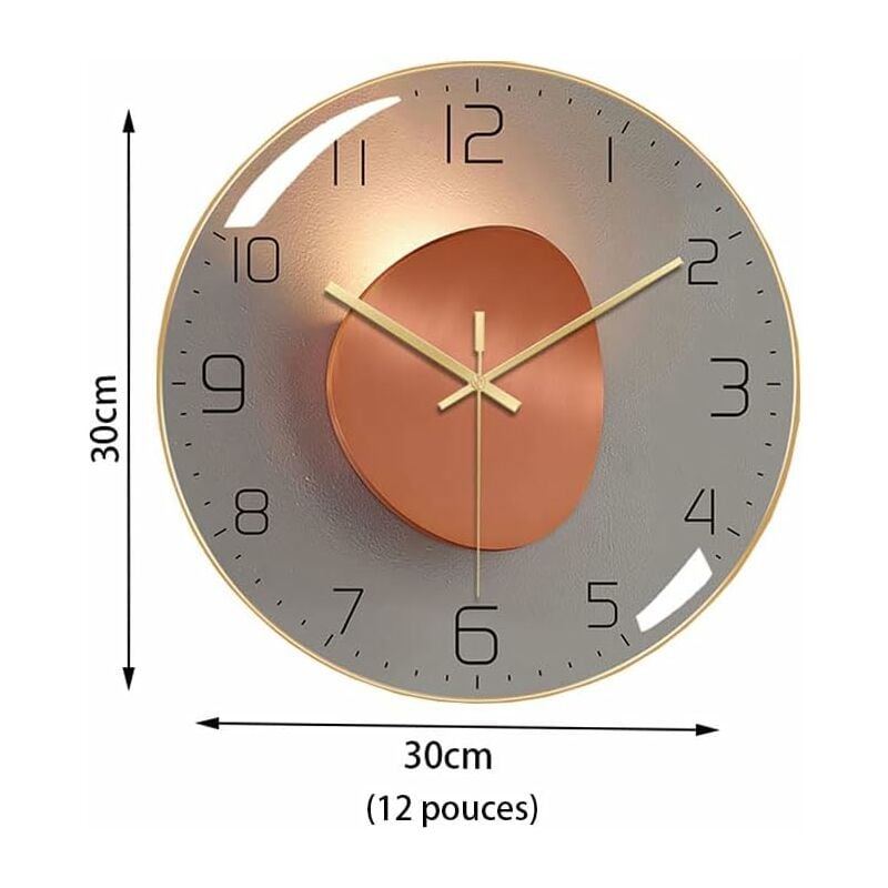 Moderne Horloge Murale Silencieuse, Horloge Murale Digitale de 30 cm Pendule Murale Ronde Numérique à Quartz, Adaptée au Salon (Doré) - 5