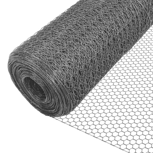 Grillage métallique gainé de PVC gris - Maille 13mm - 1x25M - Filet de clôture pour poulailler - VOUNOT®