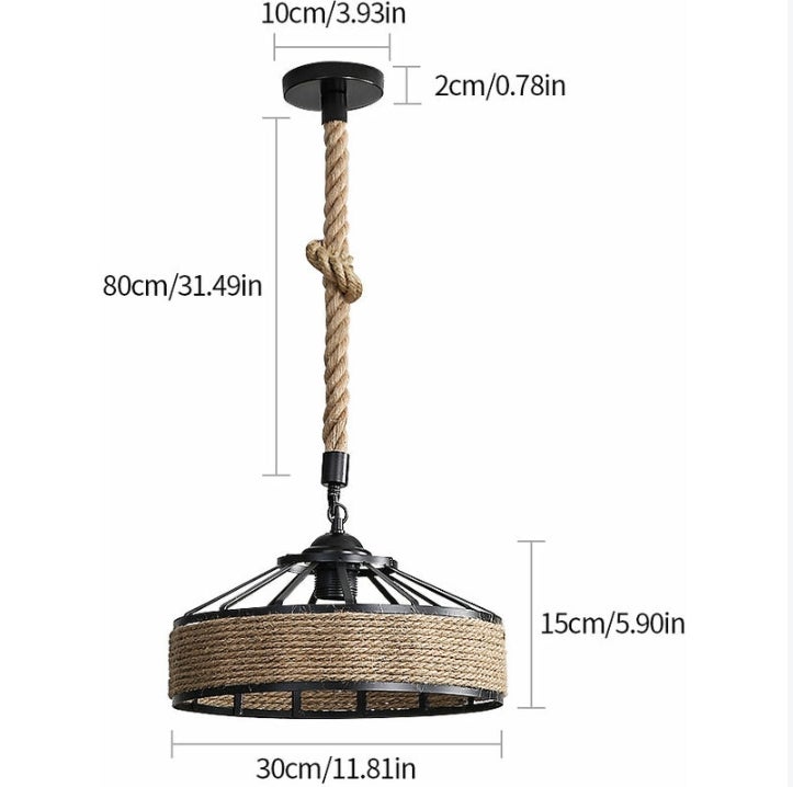 Lustre en Corde de Chanvre, Lampe à Suspension Rétro en Métal Noir, Lustres Suspensions En Country, Plafonnier Couloir E27 Luminaire pour 220V - 5
