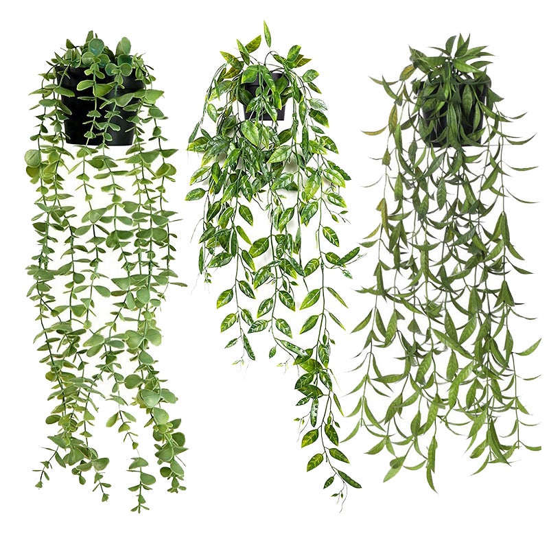 Sztuczne rośliny wiszące, 3 sztuki, sztuczne rośliny do dekoracji ścian wewnętrznych, style mieszane