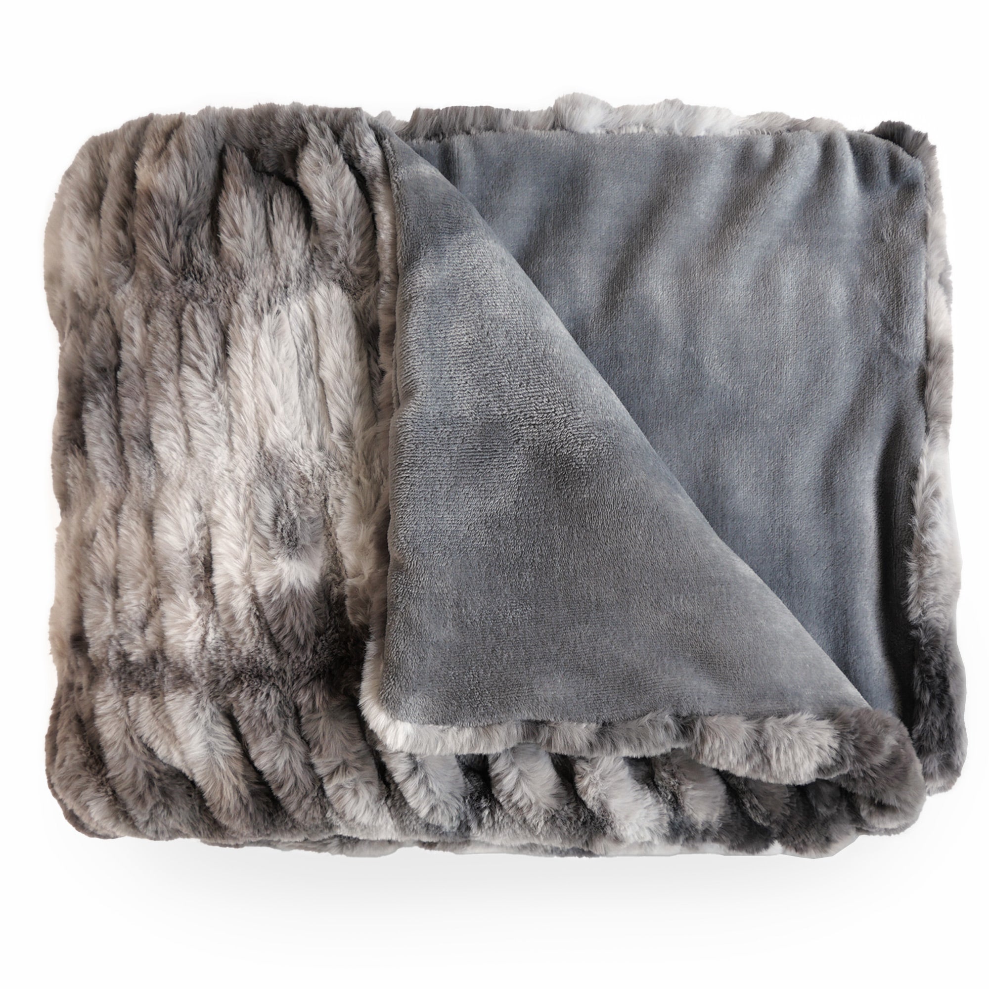 Plaid 150x200 ZIBELINE en fausse fourrure doublée velours gris Angora - 2