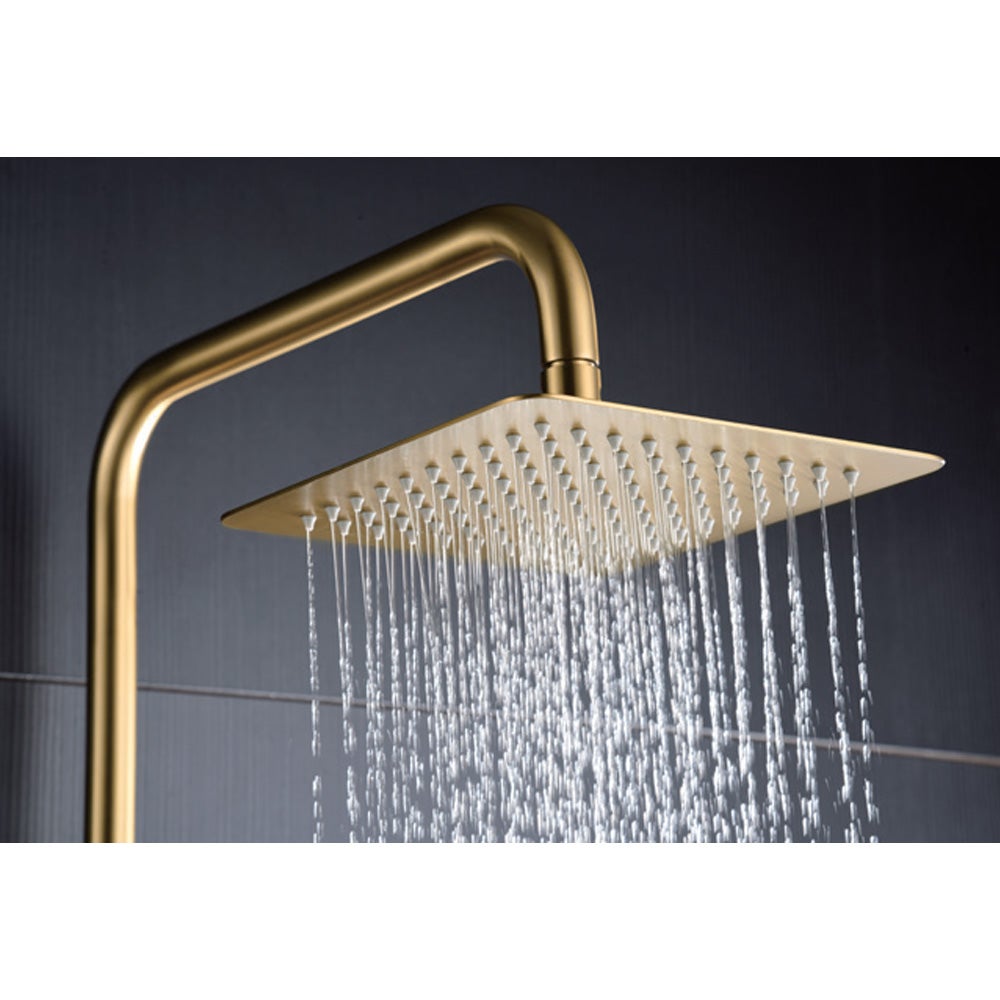 Colonne de Douche avec Mitigeur Thermostatique | Pommeau Carré en Acier Inox S.304 20x20 cm | Extraplat Anticalcaire Finition Or Brossé - 5