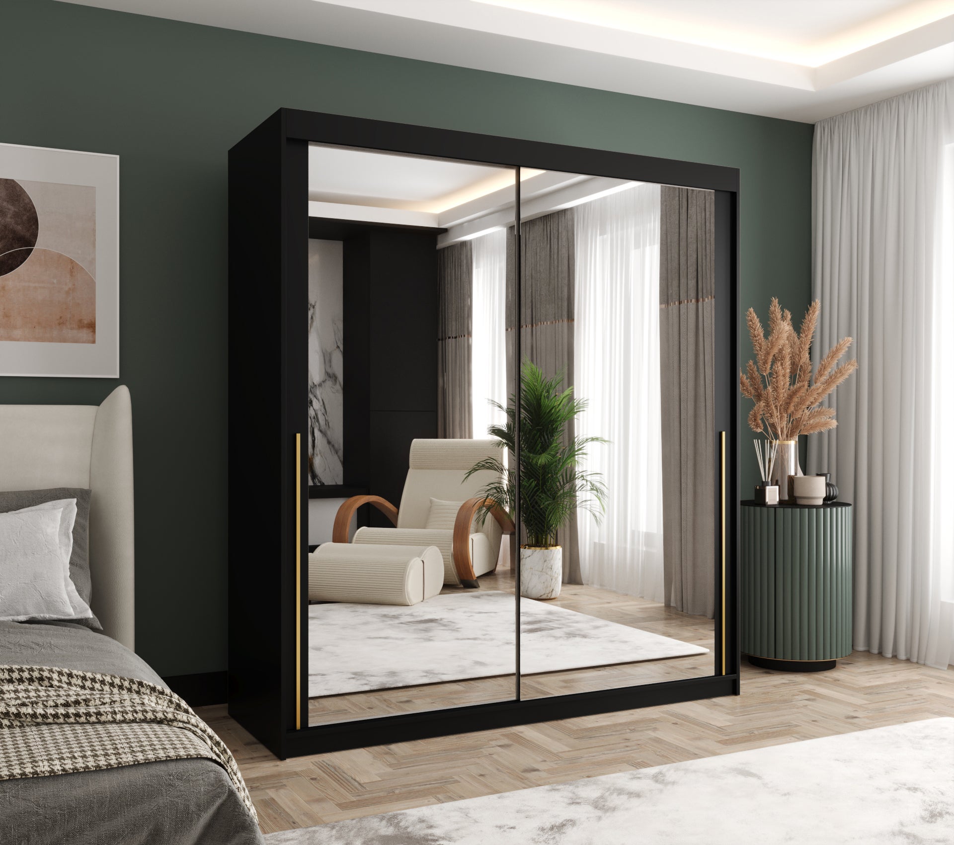 Szafa przesuwna z lustrem SIMA T3 180 x 62 x 200 czarny + u. złoty - 2