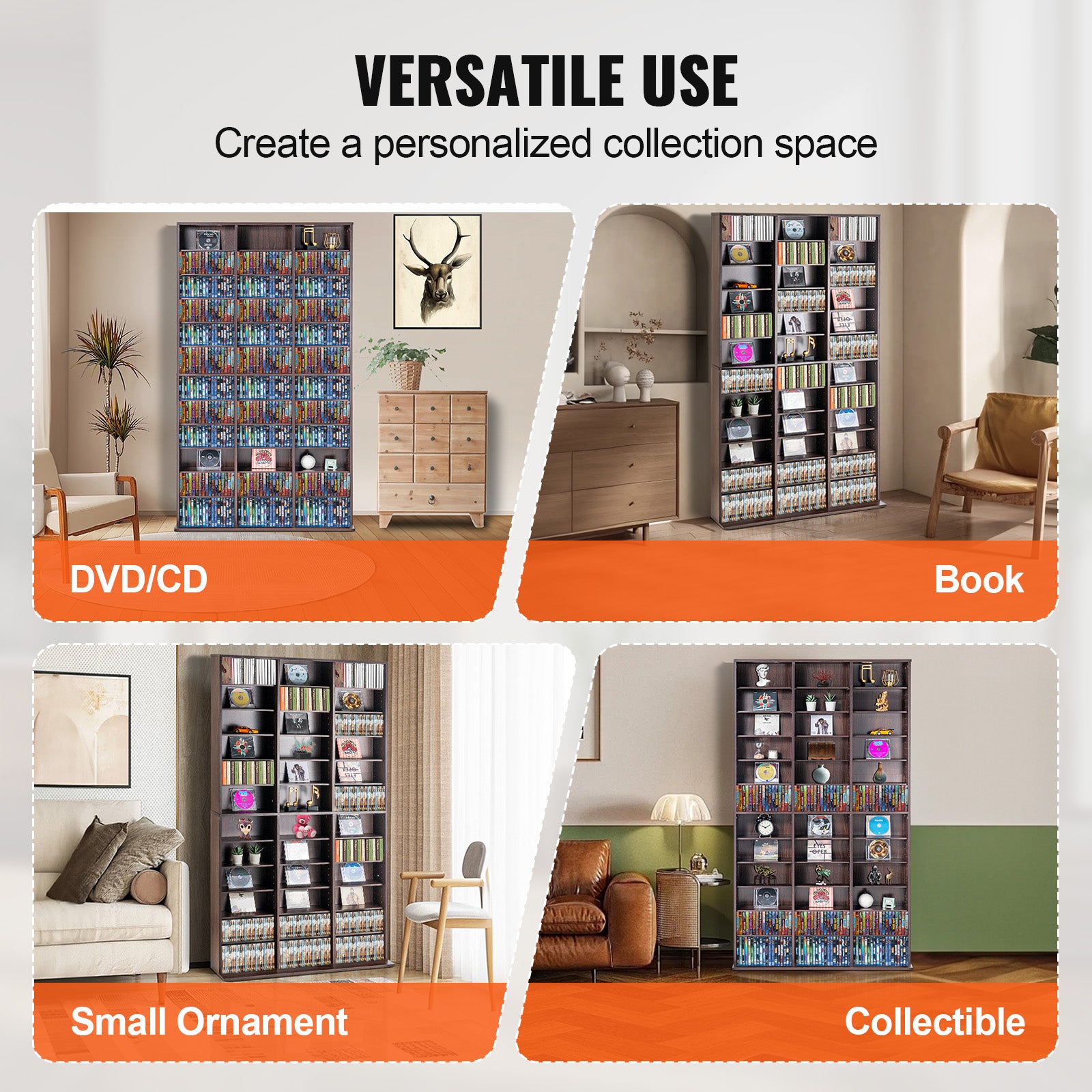 Caixa para CD/DVD VEVOR, ajustável com 36 compartimentos, prateleira para DVD de 12 camadas comporta 1080 CD, protege e organiza as coleções de música - 6