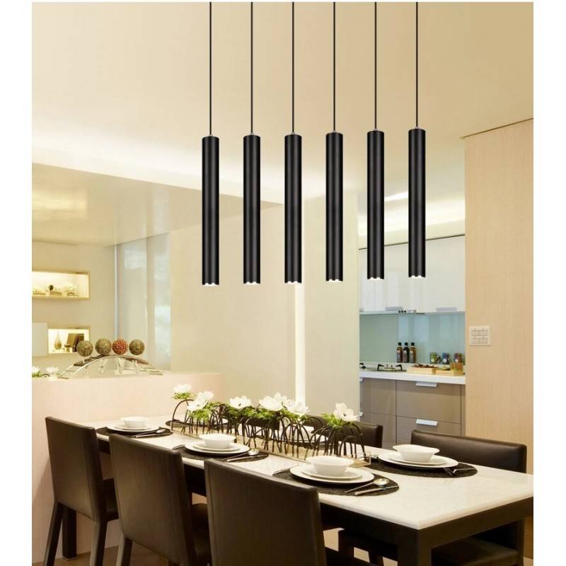 Luminária Pendente de Teto Moderna em Alumínio Preto Minimalista em Formato de Tubo 40cm com Soquete GU10, Altura Ajustável. - 5