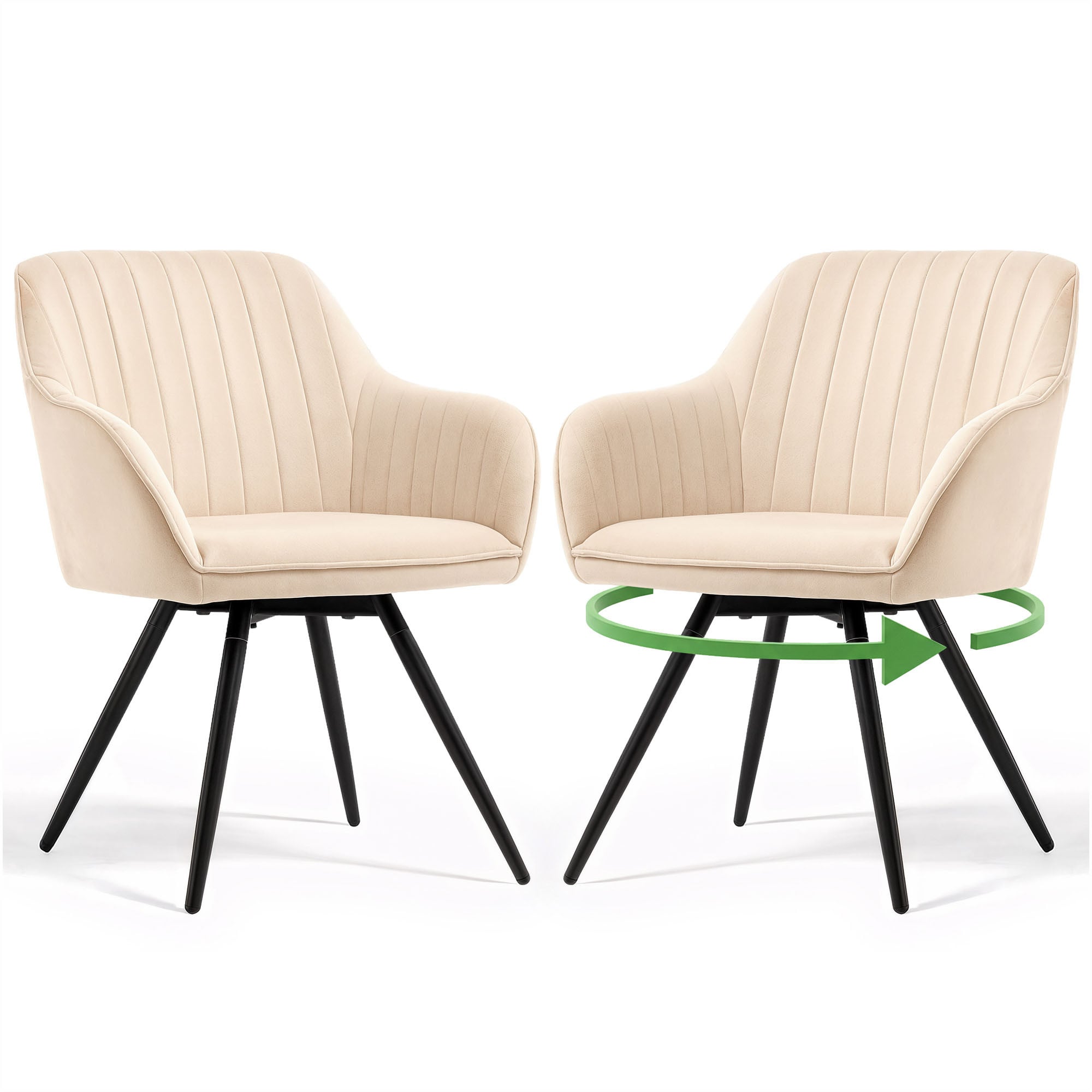 2x Welurowe krzesło obrotowe z przeszyciami Beżowe TURNO Czarne nogi