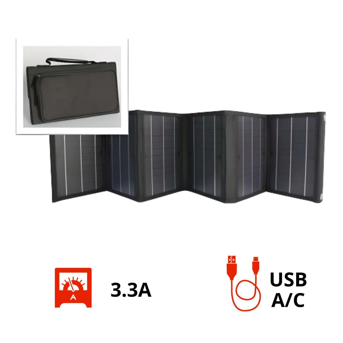 Panneau solaire portatif pliable SolarTec 60 - 60W 18V 3,3A - 6 pans monocristallins - Port USB A/C - Câble DC - Protec - 4