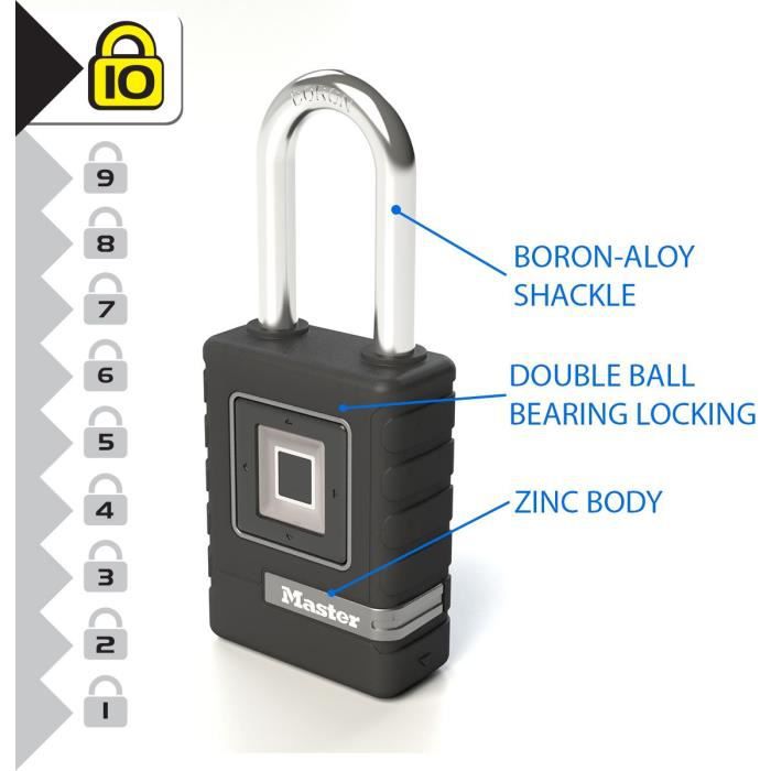 MASTER LOCK Cadenas Biometrique Haute Securite [Etanche] [Empreinte Digitale et Code Directionnel de Secours] 4901EURDLHCC - 4
