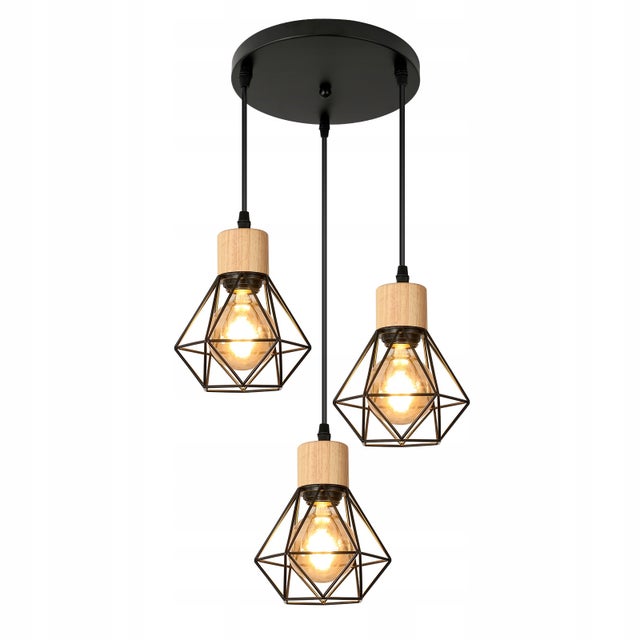 GOECO Lustre Suspension en Diamant, Noir - 3 Têtes, Châssis Rond 30 CM, fil 1m(Réglable), Base E27(sans Ampoule)