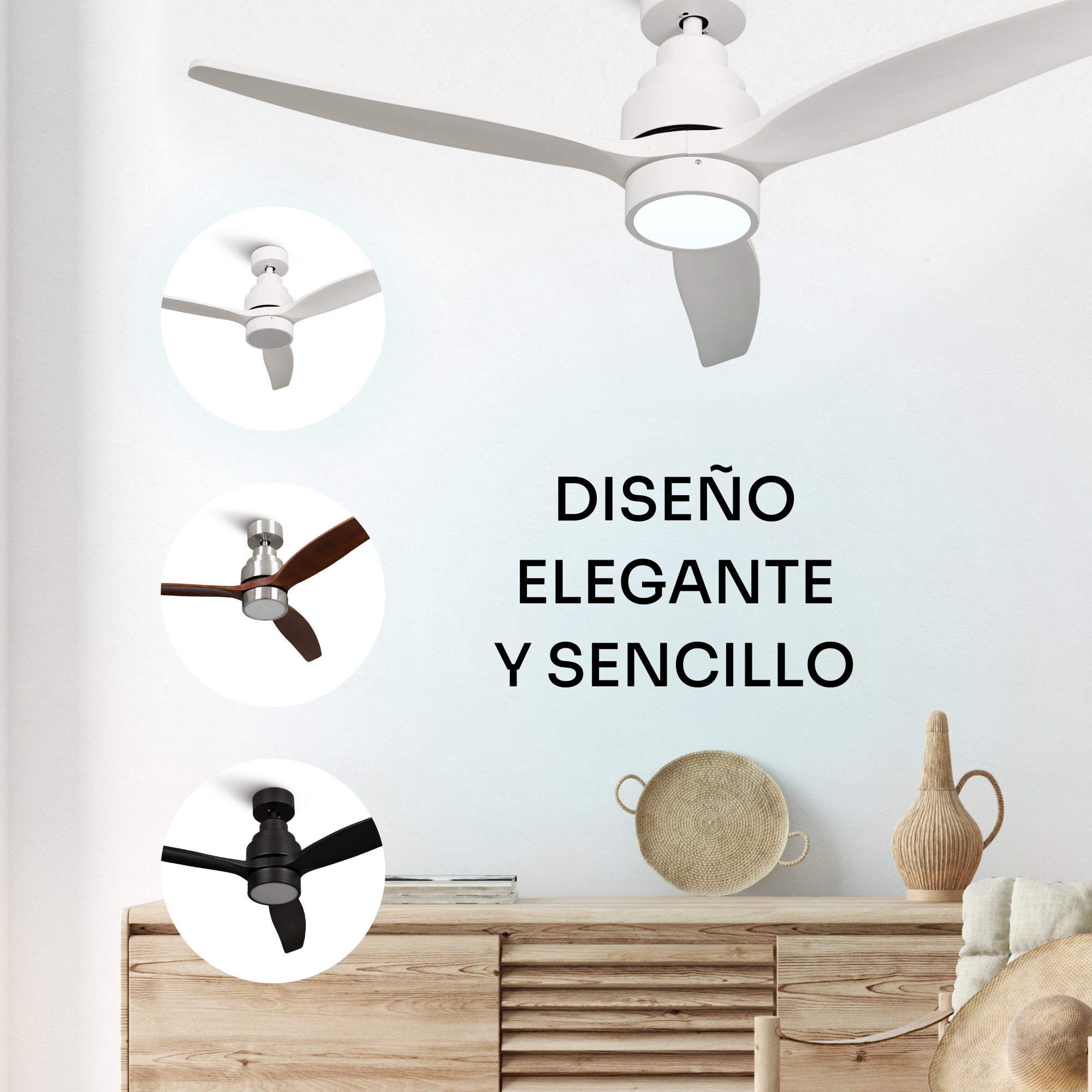 Mellerware - Ventilateur de plafond Brizy Bright | 30 W | 6 vitesses | Ultra silencieux | 3 pales Ø132 cm | Fonction été/hiver | LED | Blanc - 3