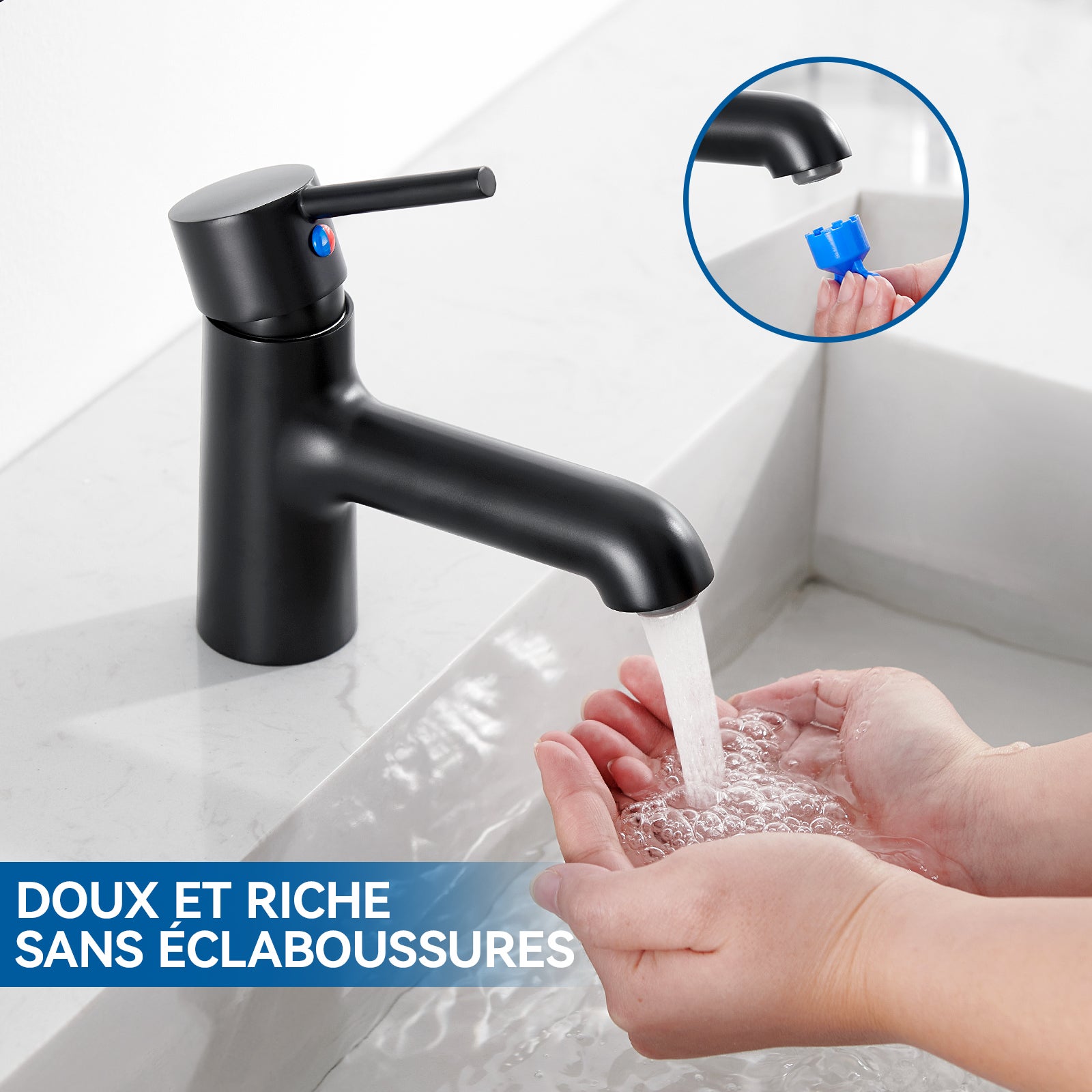 Rubinetto Lavabo Vintage In Ottone – Miscelatore Monocomando A Cascata, Con Maniglia In Ceramica Blu E Bianca, Risparmio Idrico E Tubi Di Collegamento Inclusi