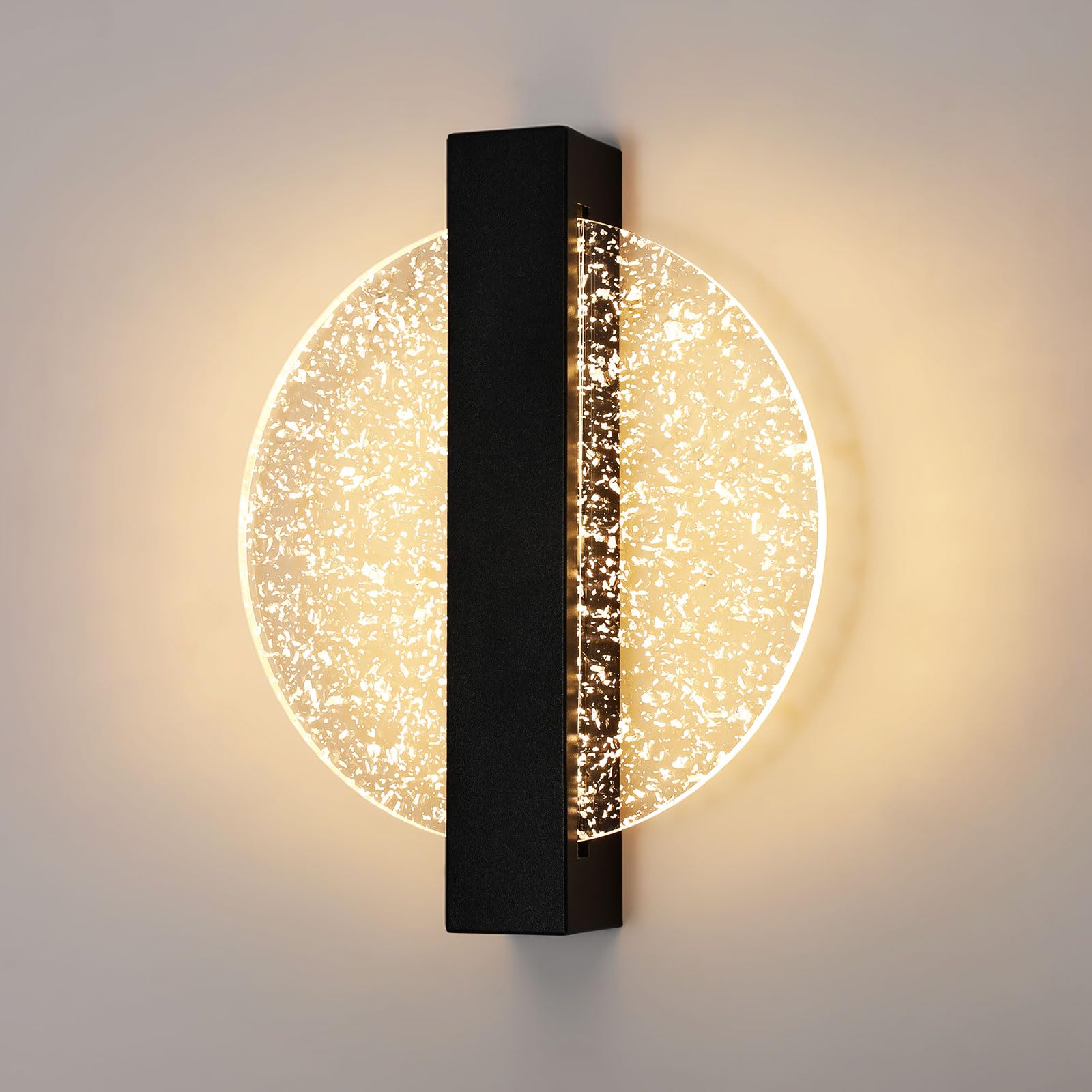 Wewnętrzna Lampa Ścienna LED 6W, Czarna Okrągła Lampa Ścienna Akrylowa, 3000K Ciepłe Białe Światło Oświetlenie Ścienne do Sypialni Salonu Korytarza
