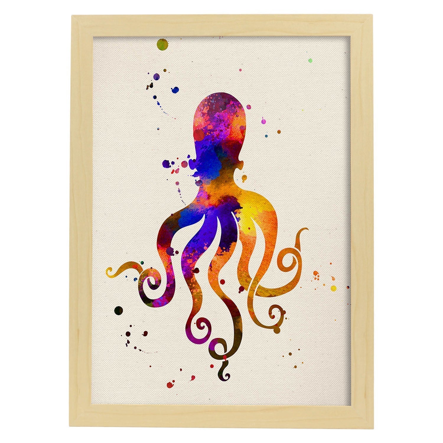 Posters de animales marinos con diseno acuarela. lamina pulpo, impresa con textura acuarela, para marco blanco - a3