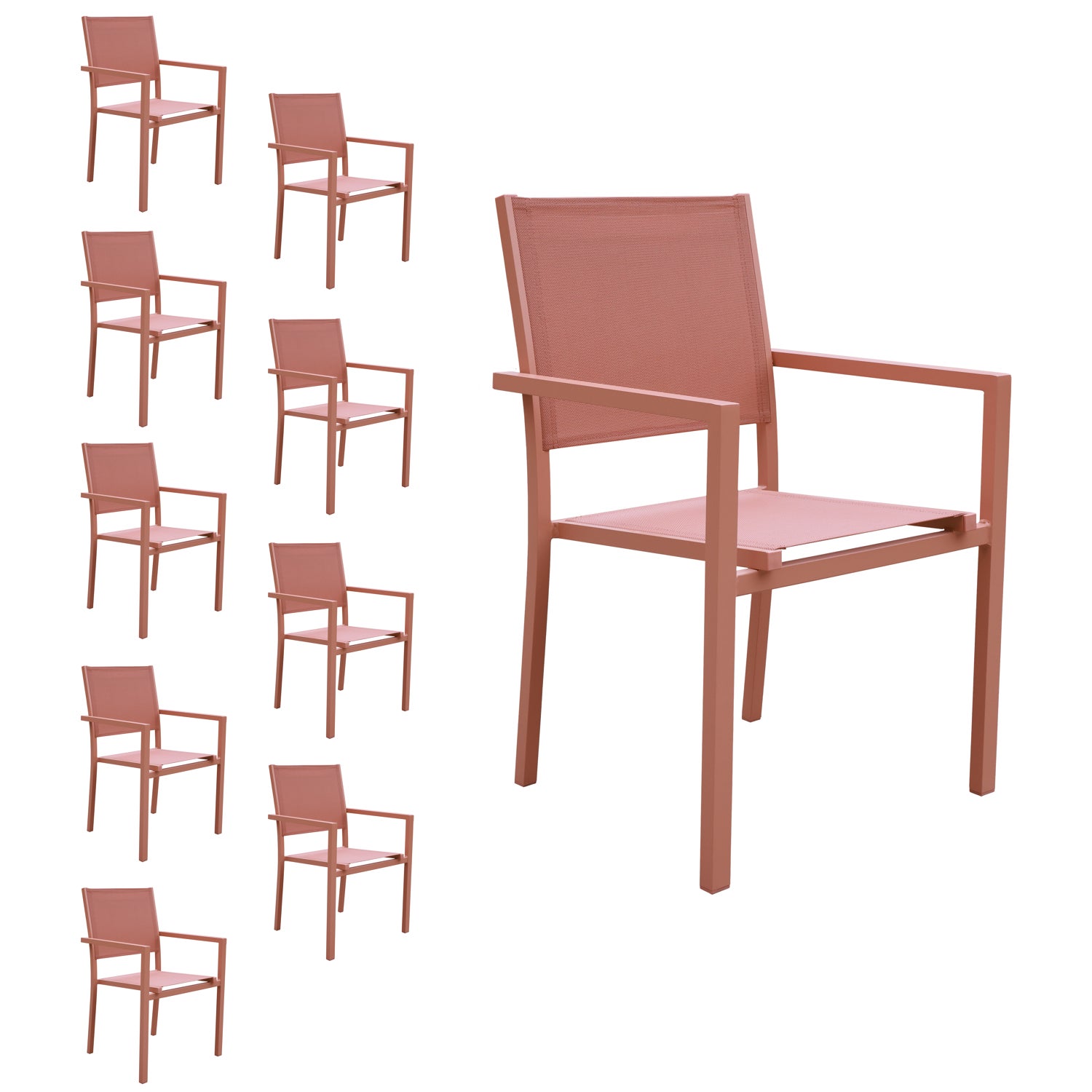 Zestaw 10 aluminiowych krzeseł z terakoty - textilène terracotta