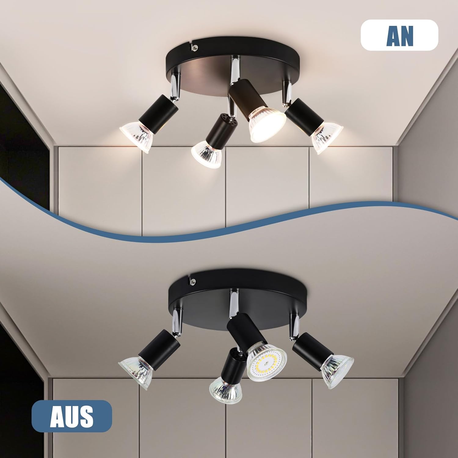 NETTLIFE 4 Focos de Techo Giratorios Negros GU10 Lámpara Moderna de Metal para Salón Cocina Pasillo y Comedor - 5