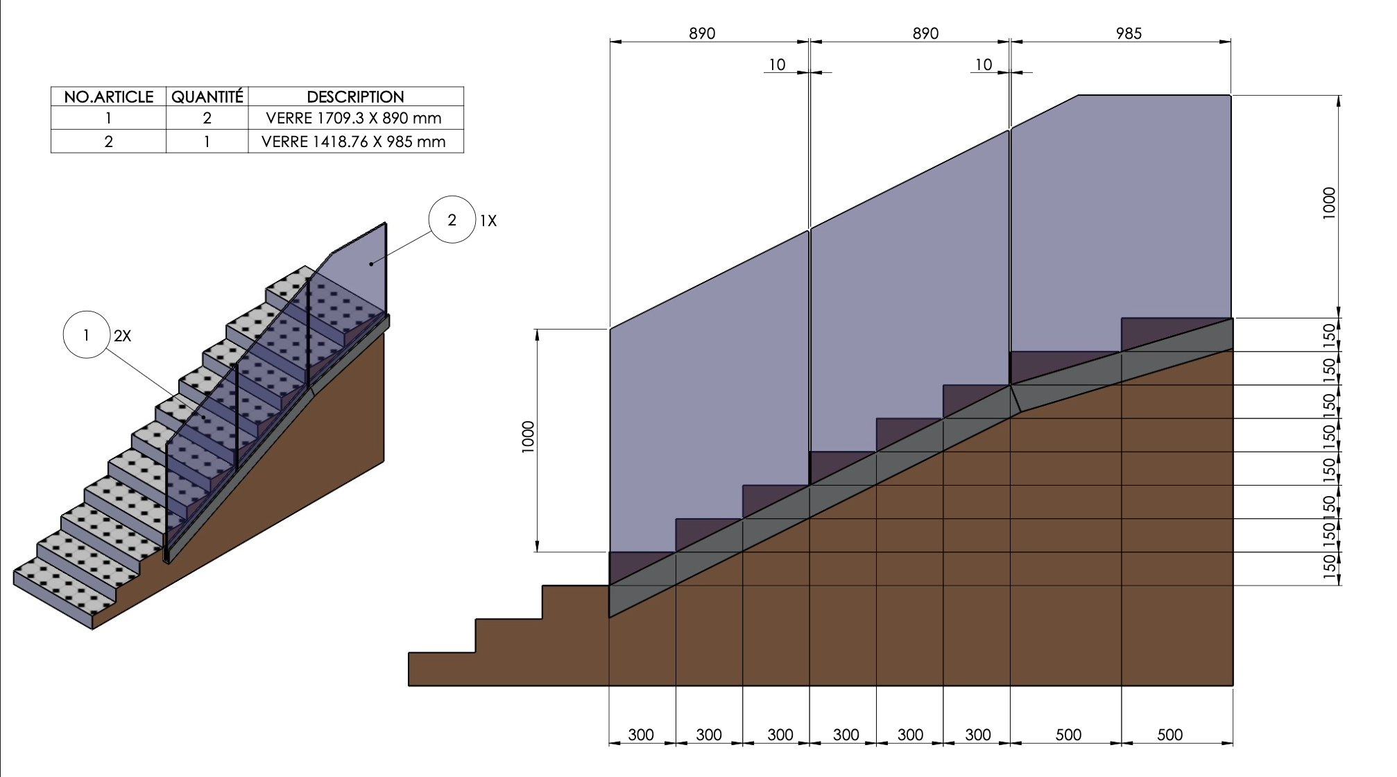 GARDE-CORPS ESCALIER EN VERRE / VITRE - ALUMINIUM - AU ML - 3