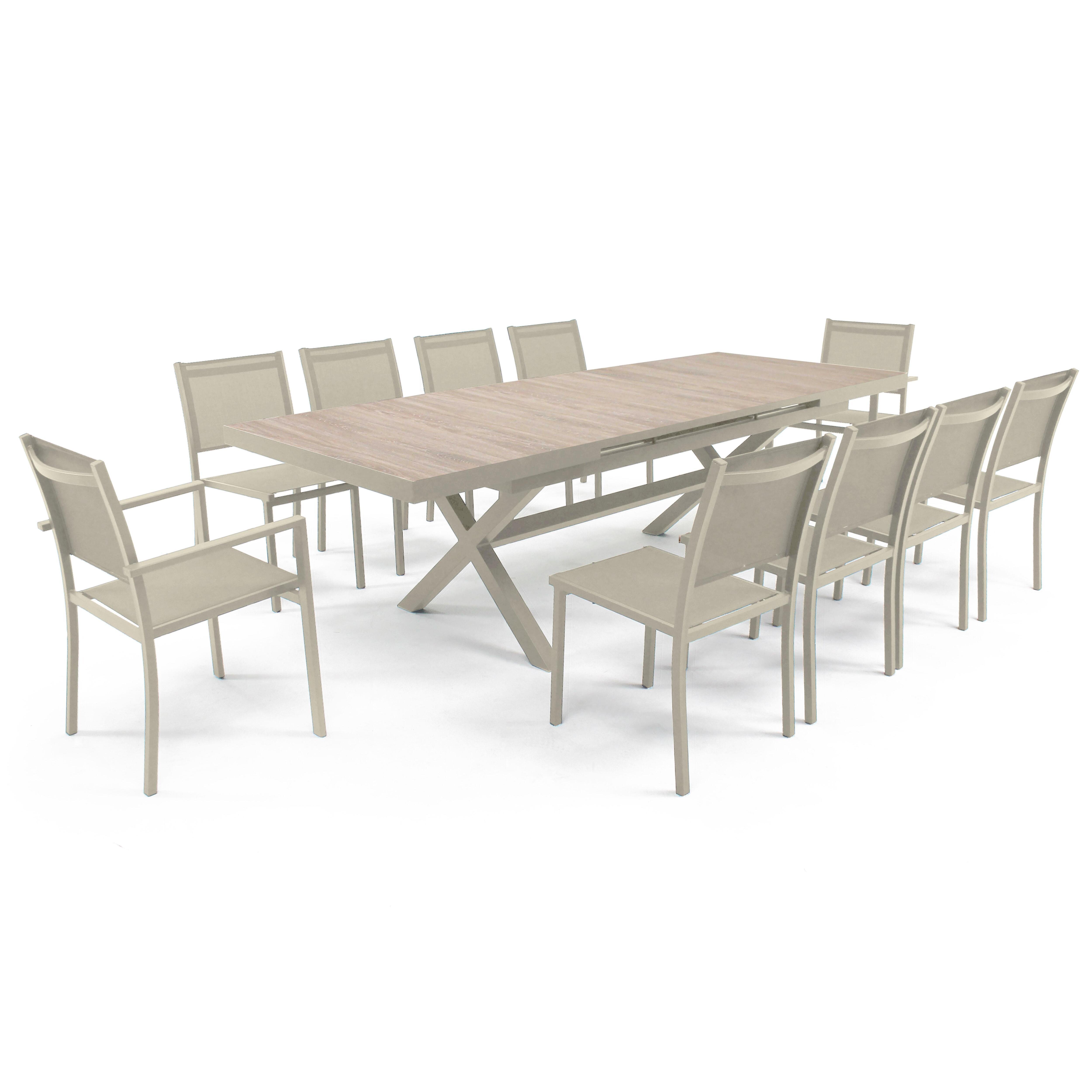 Table extensible aluminium et céramique avec 10 chaises beige , Tivoli - Oviala - 2