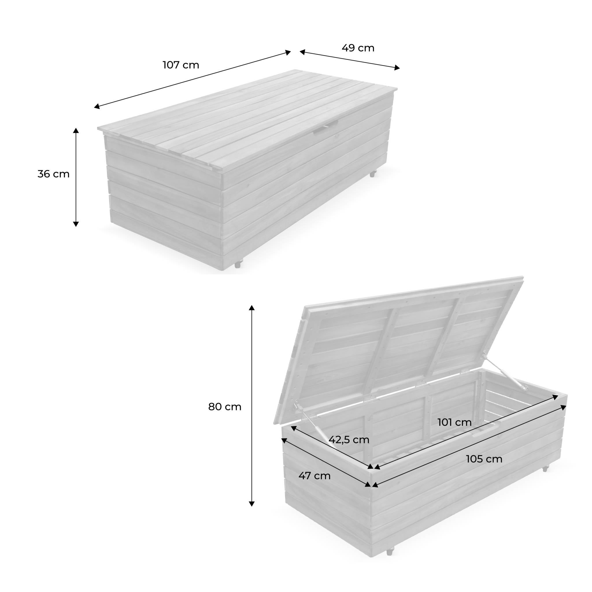 Coffre de jardin en bois - Saragosse - 130L. rangement coussins 107x48.5cm avec vérins et roulettes SARAGOSSE - 4