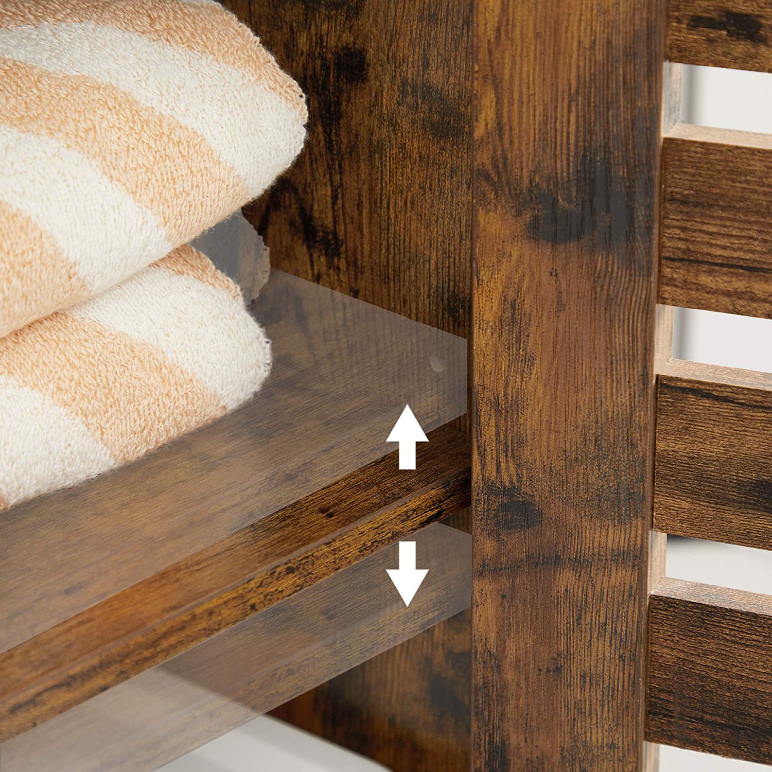 Meuble Colonne Salle De Bain, 40 x 30 x 167 cm, Avec 3 Cases Ouverts Et 2 Étagères Réglables, Marron Rustique - 3