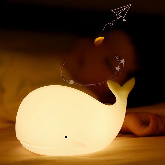 Veilleuse baleine en silicone souple, rechargeable par USB, lampe de chevet d'ambiance, lampe colorée en forme de baleine