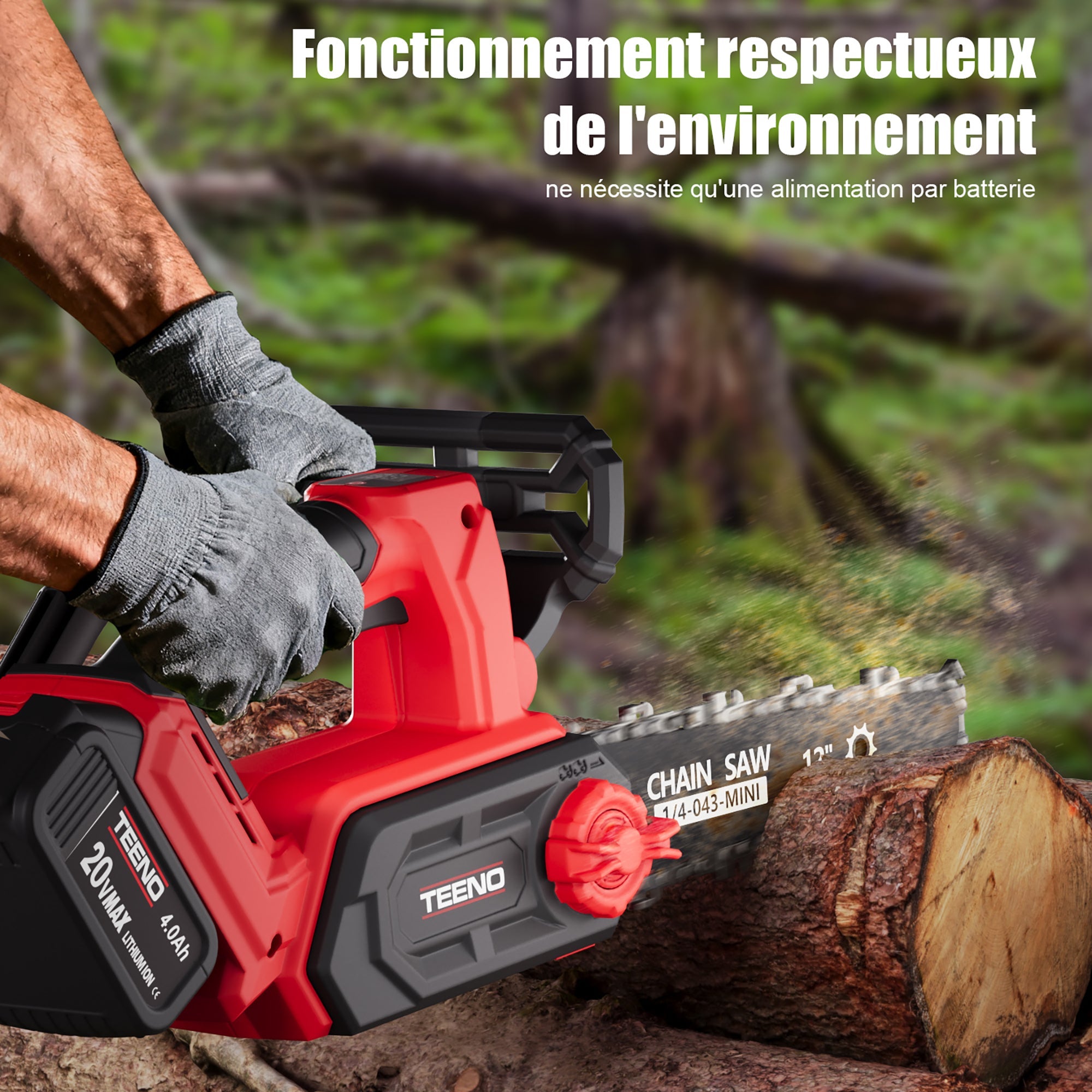 TEENO Tronçonneuse électrique sans fil à moteur brushless de 12 pouces et 1200 W, 2 batteries de 4,0 Ah - 6