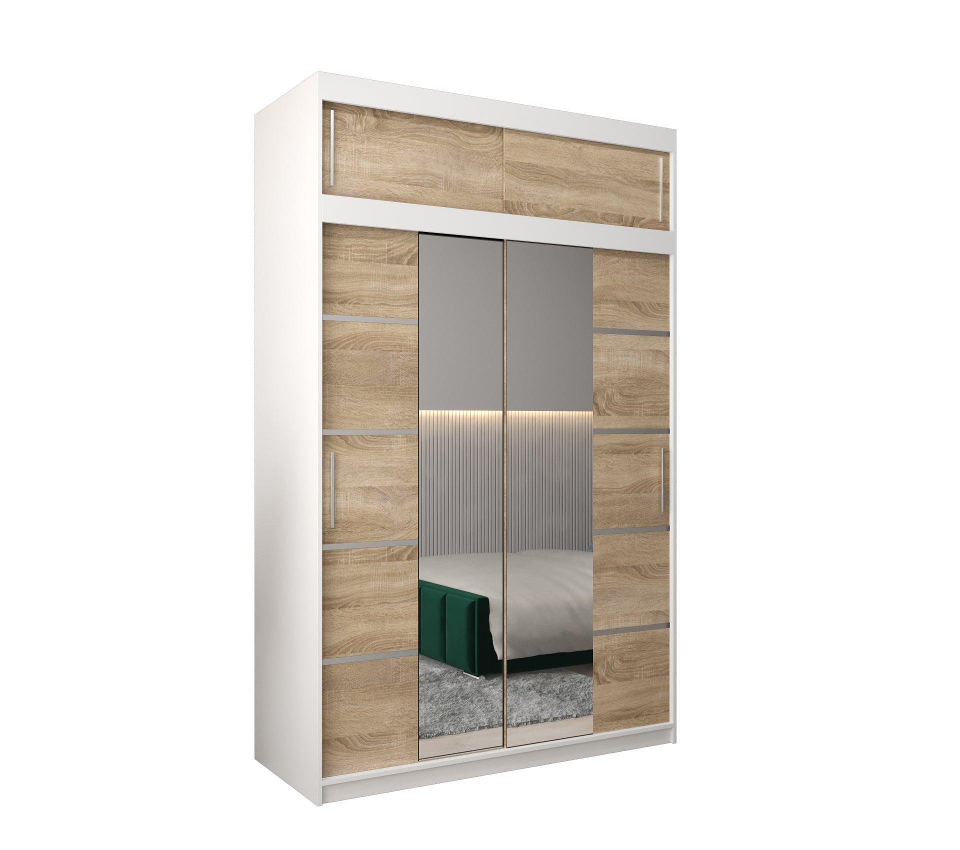 Szafa przesuwna z nadstawką garderoba Verona 4 150 x 62 x 240 cm Biały + Sonoma - Abiks Meble