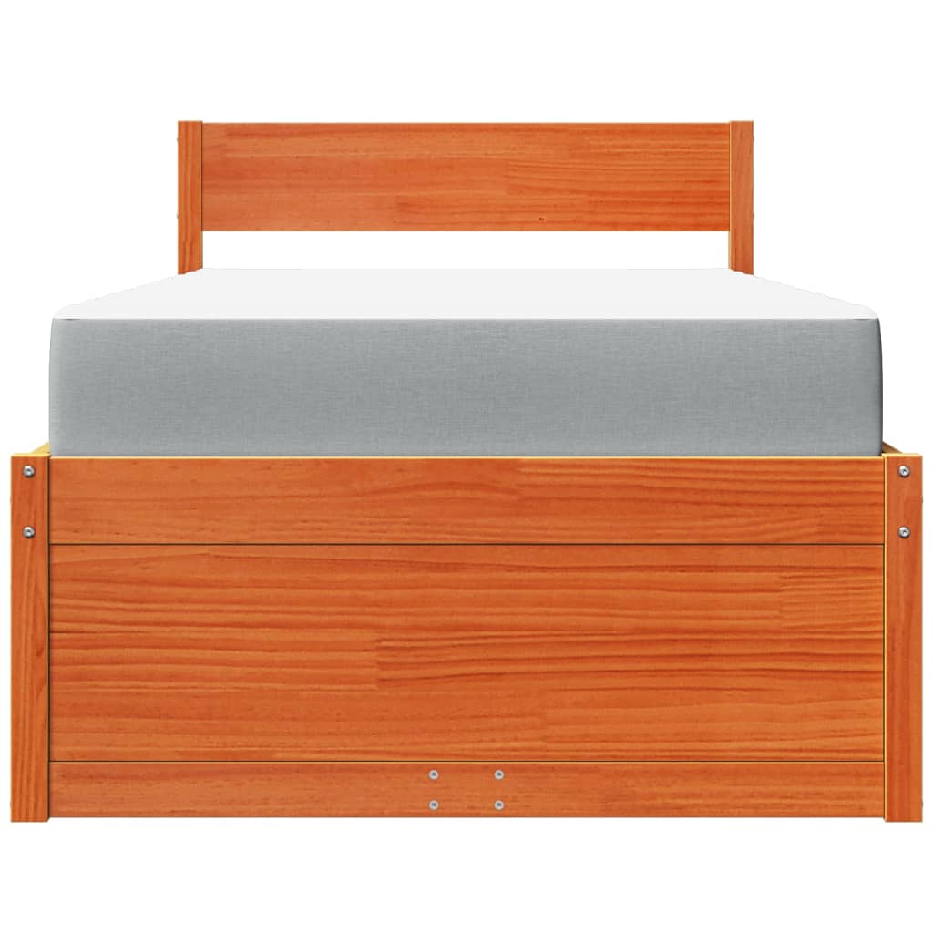 Lit avec tiroirs et matelas, bois massif de pin, cire marron, pour la chambre, 100 × 200 cm - 4