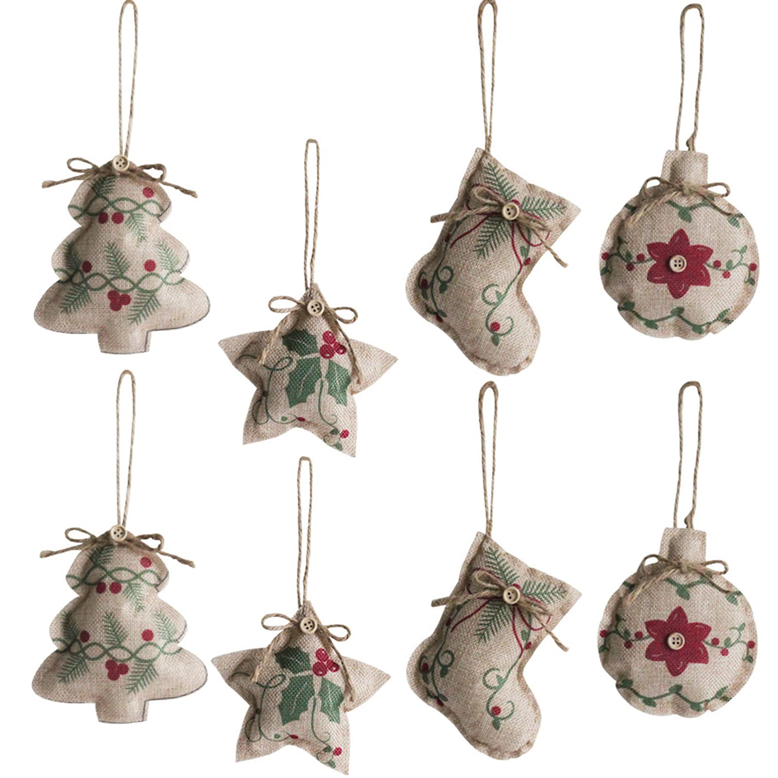 Lot De 8 Décorations De Sapin De Noël En Toile De Jute à Suspendre Pour Sapin De Noël, Noël