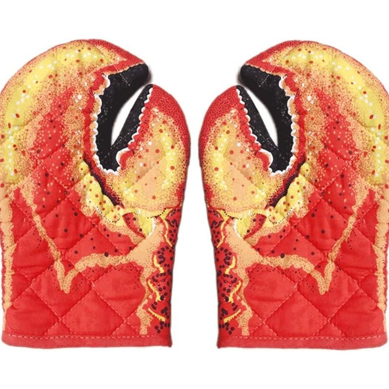 Zestaw 2 długich, profesjonalnych, odpornych na ciepło, ocieplanych rękawic kuchennych wykonanych z bawełny z uroczymi, trójwymiarowymi wzorami zwier