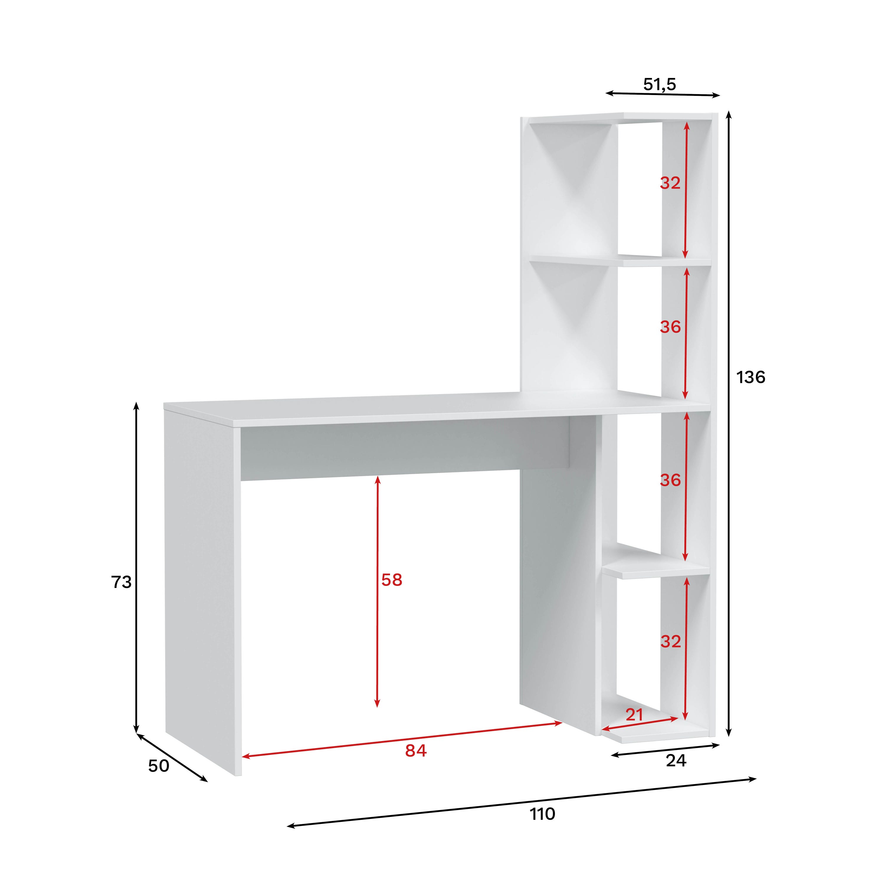 Bureau avec étagère Double couleur blanche de 110x136x50cm - 2