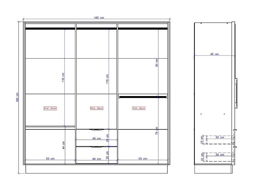 Armoire 6 portes et 2 tiroirs - L162 cm - Blanc - FEOVA - 4