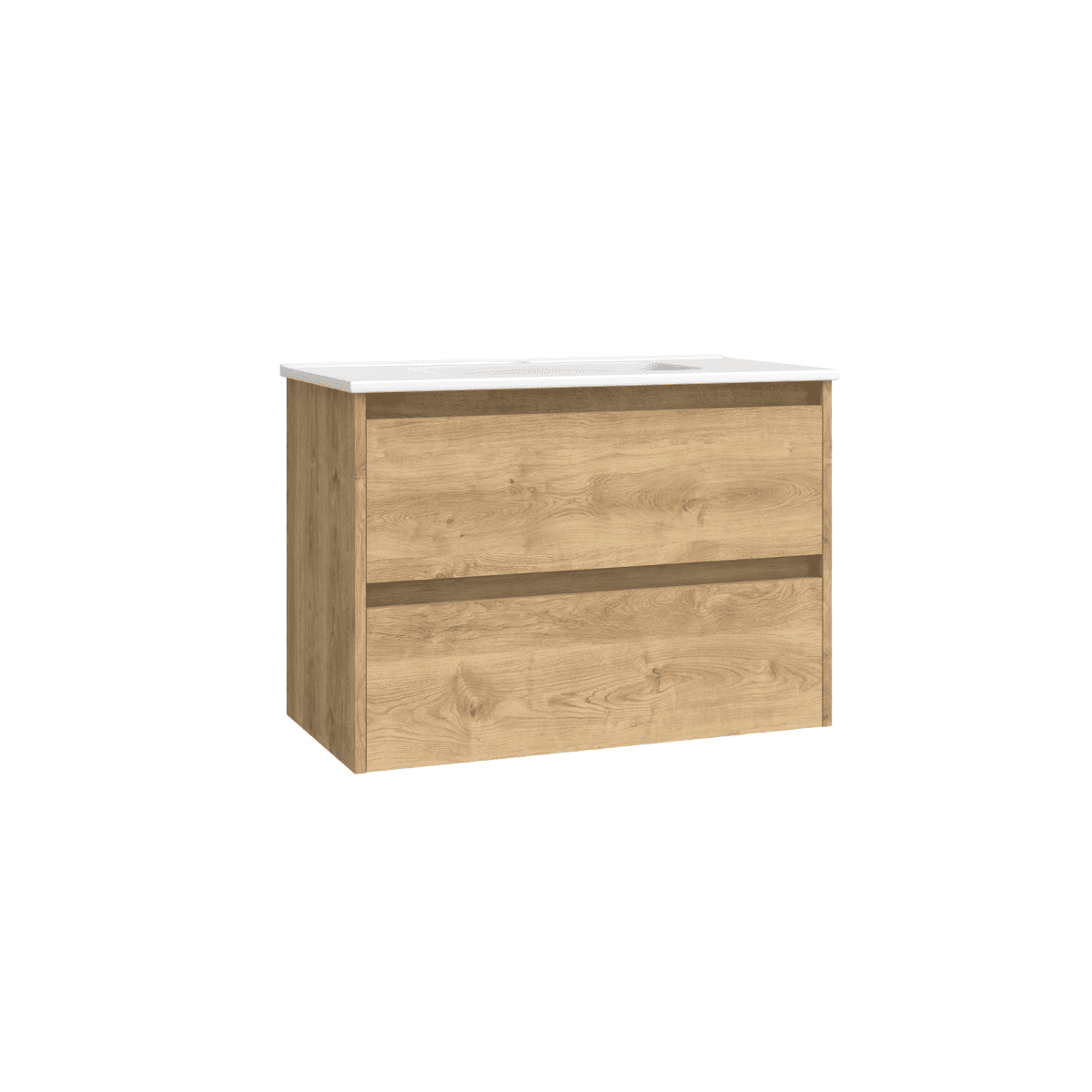 Móveis de Banheiro de Parede com Profundidade Reduzida com Pia de Cerâmica| Móveis Voadores com 2 Gavetas | 50 cm Carvalho Natural - 4