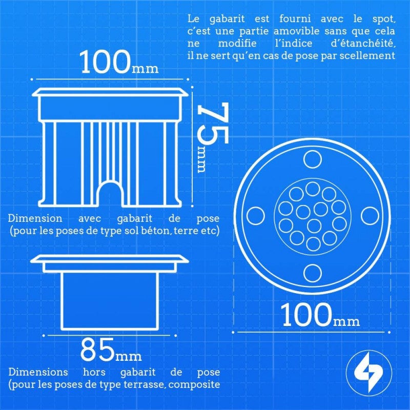 Confezione da 5 Faretti da Incasso a Terra Day White 6500K DC12V 2W 110lm Impermeabile IP67 Rotondo - Foratura 85mm Diffusore sa - 3