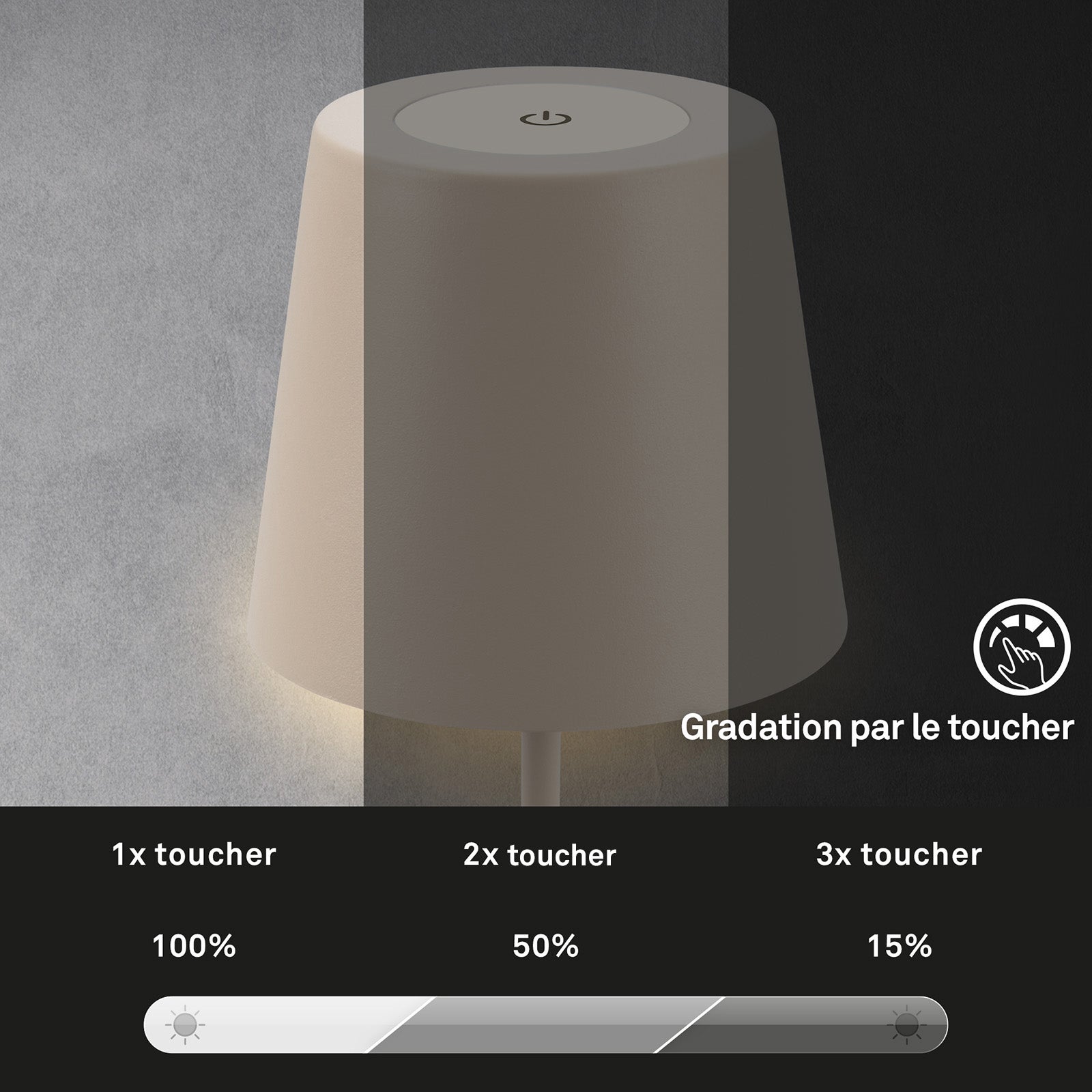 Lampe de table rechargeable - IP44 - D.120x360mm - Beige - 2.700K - 2,5W / 200lm - Briloner - 7