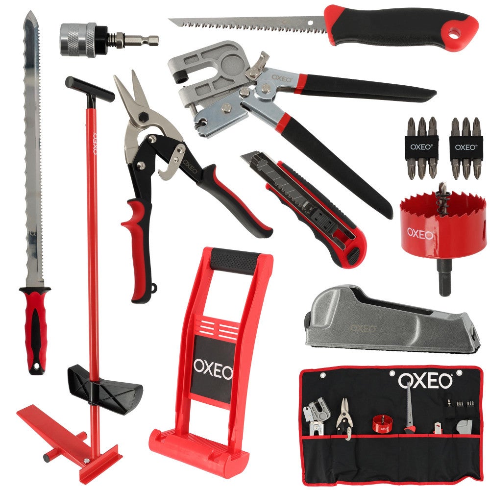 Kit Outil Plaquiste Oxeo 7 Pièces - Scie, Cisaille, Pince à Serti, Porte-embouts - Neuf