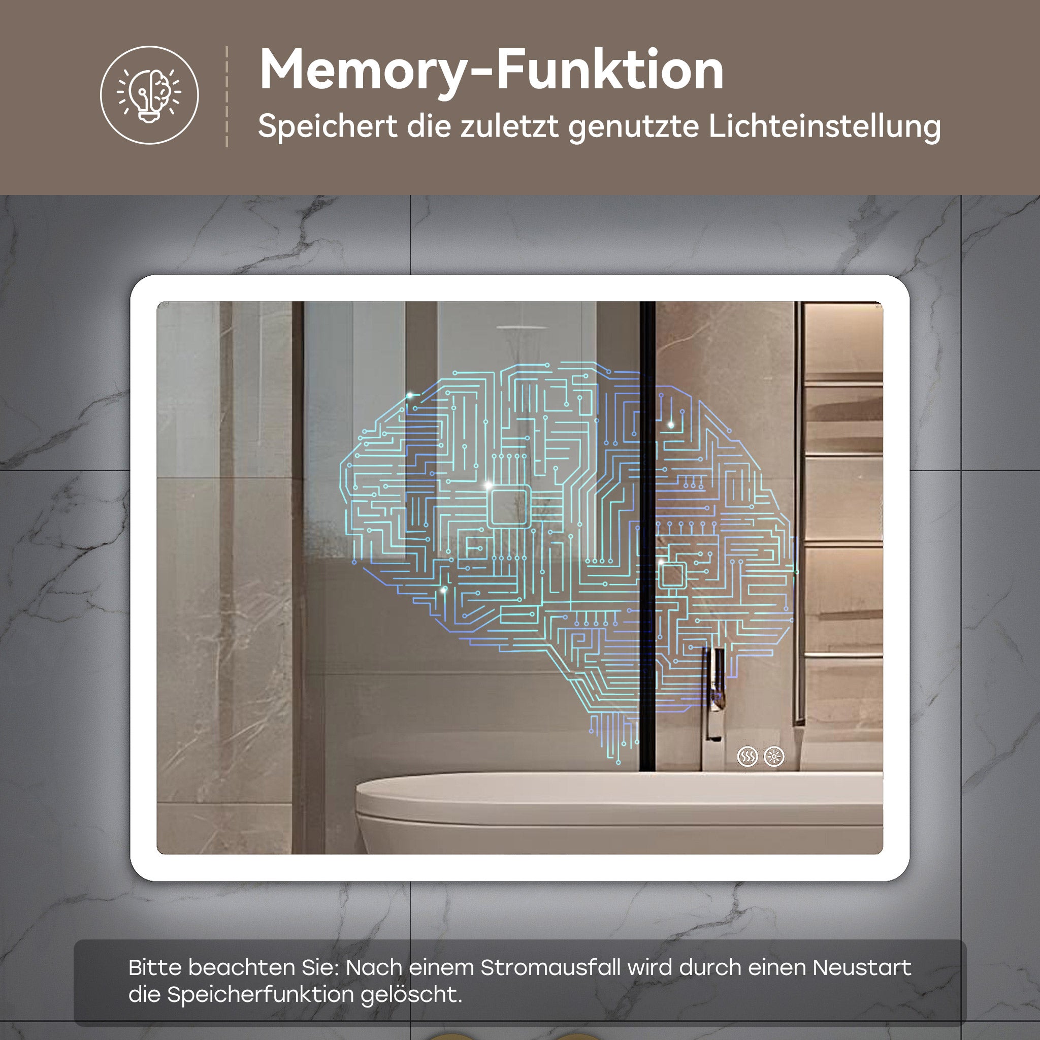 Specchio da bagno LED 50x70 cm, antiappannamento, dimmerabile, funzione memory, con pulsante Smart Touch HOROW - 6
