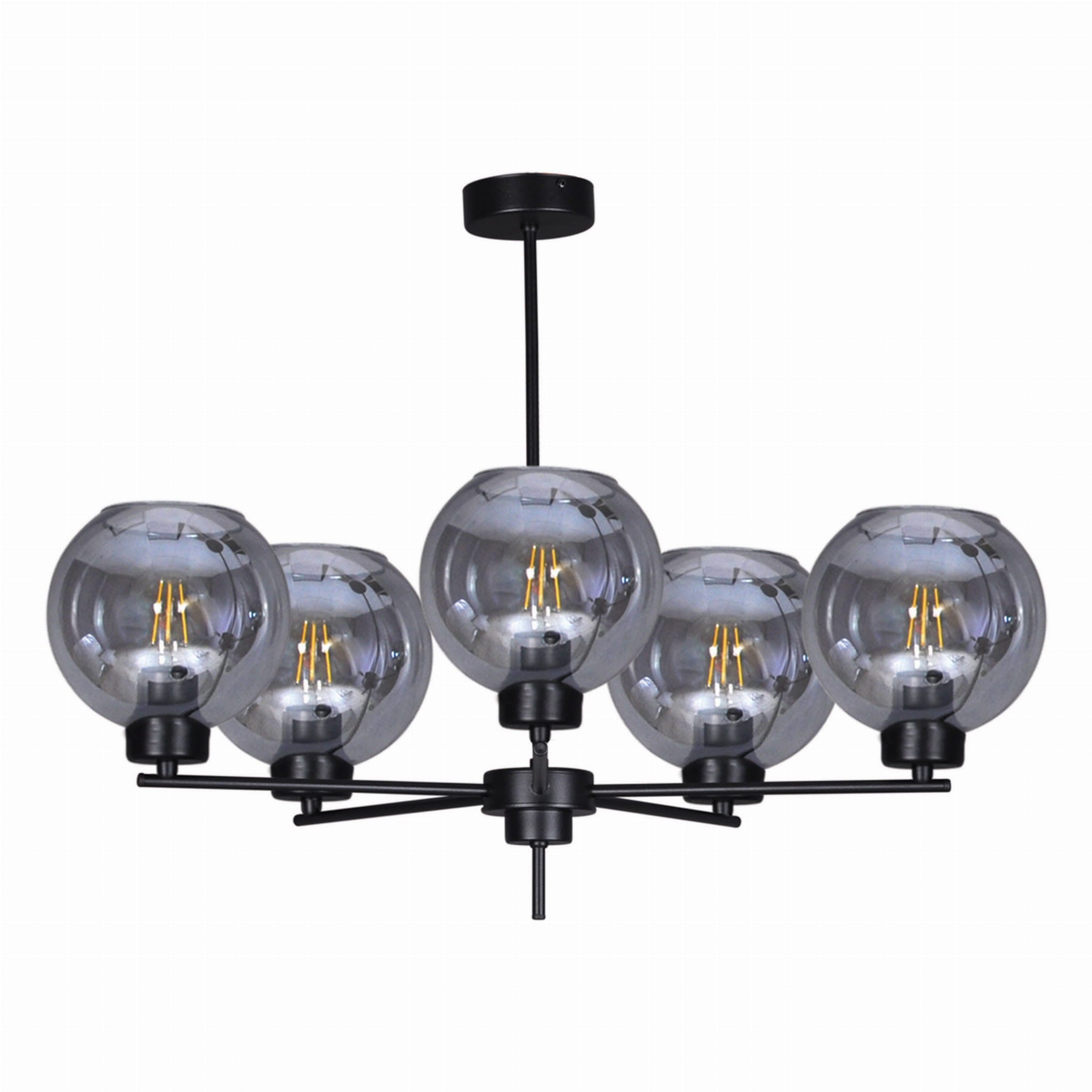 Lampa wisząca Aldar czarna-dymiona 5xE27x60W wym: 55 x 72 x 72 cm szkło Kaja