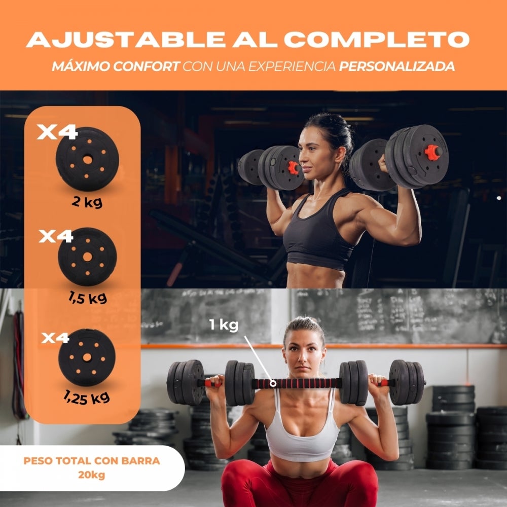 Halteres ajustáveis com barra Mobiclinic 2 em 1 20kg para distribuir Crescimento gradual Acolchoado ExtenFit - 8