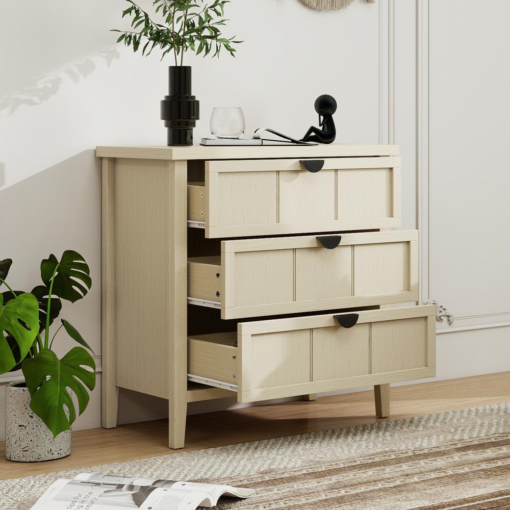 Komoda 80×40×80 cm z 3 szufladami, imitacja naturalnego drewna z liniowym grawerunkiem, idealna do salonu, sypialni i biura - 4