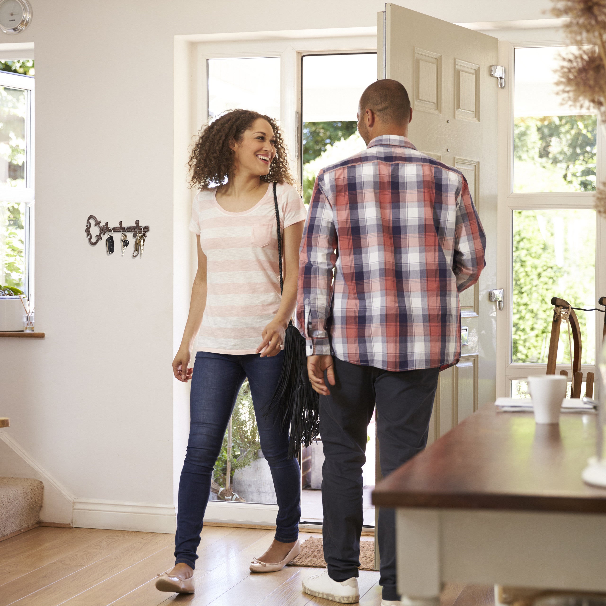 5x suporte para chaves, 3 ganchos, chave decorativa, retro, ferro fundido, 12,5x33x4,5 cm, castanho - 3