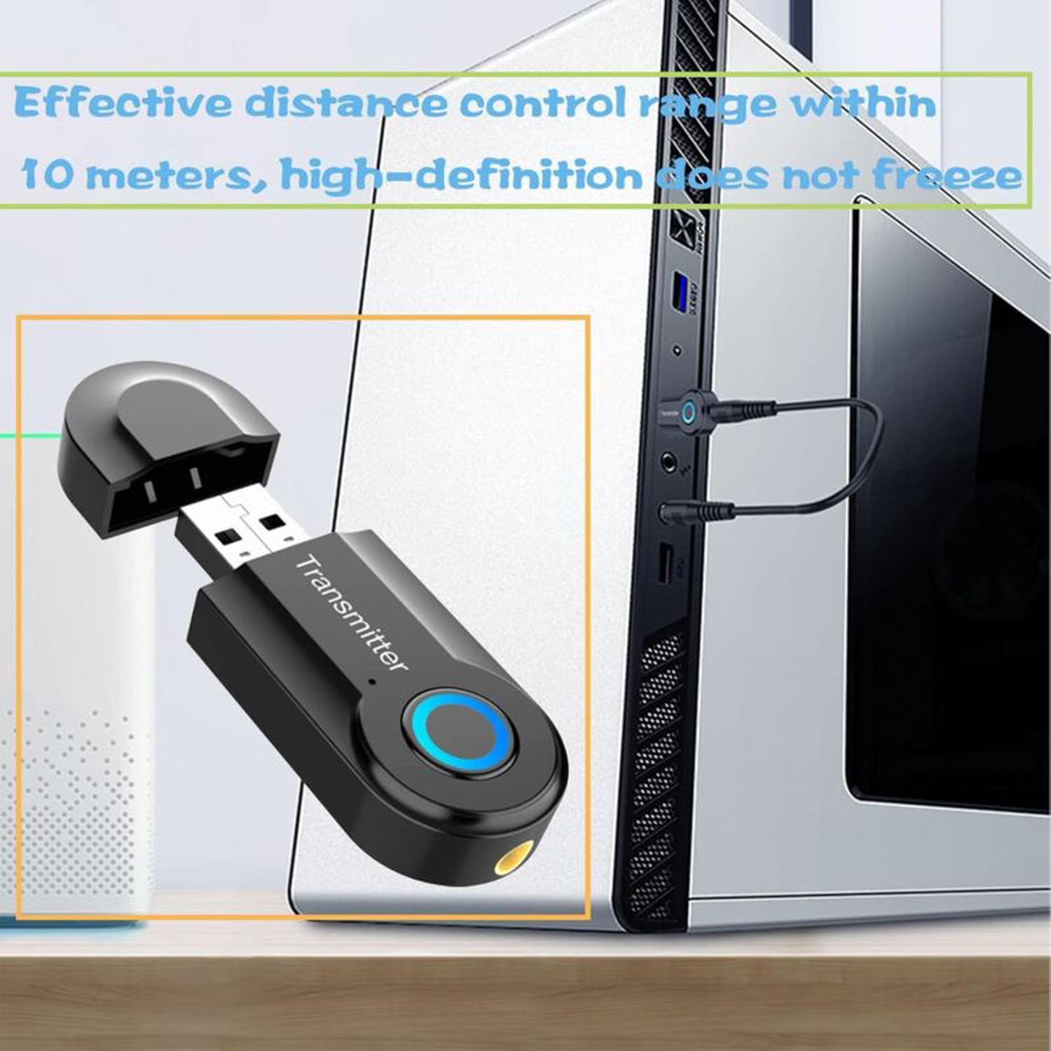 Transmetteur Bluetooth,2-en-1 sans Fil Adaptateur avec Câble Audio Numérique 3.5mm, pour TV, PC, Système Stéréo de Voiture/Maiso/Tablette/Mp3/Mp4 - 5