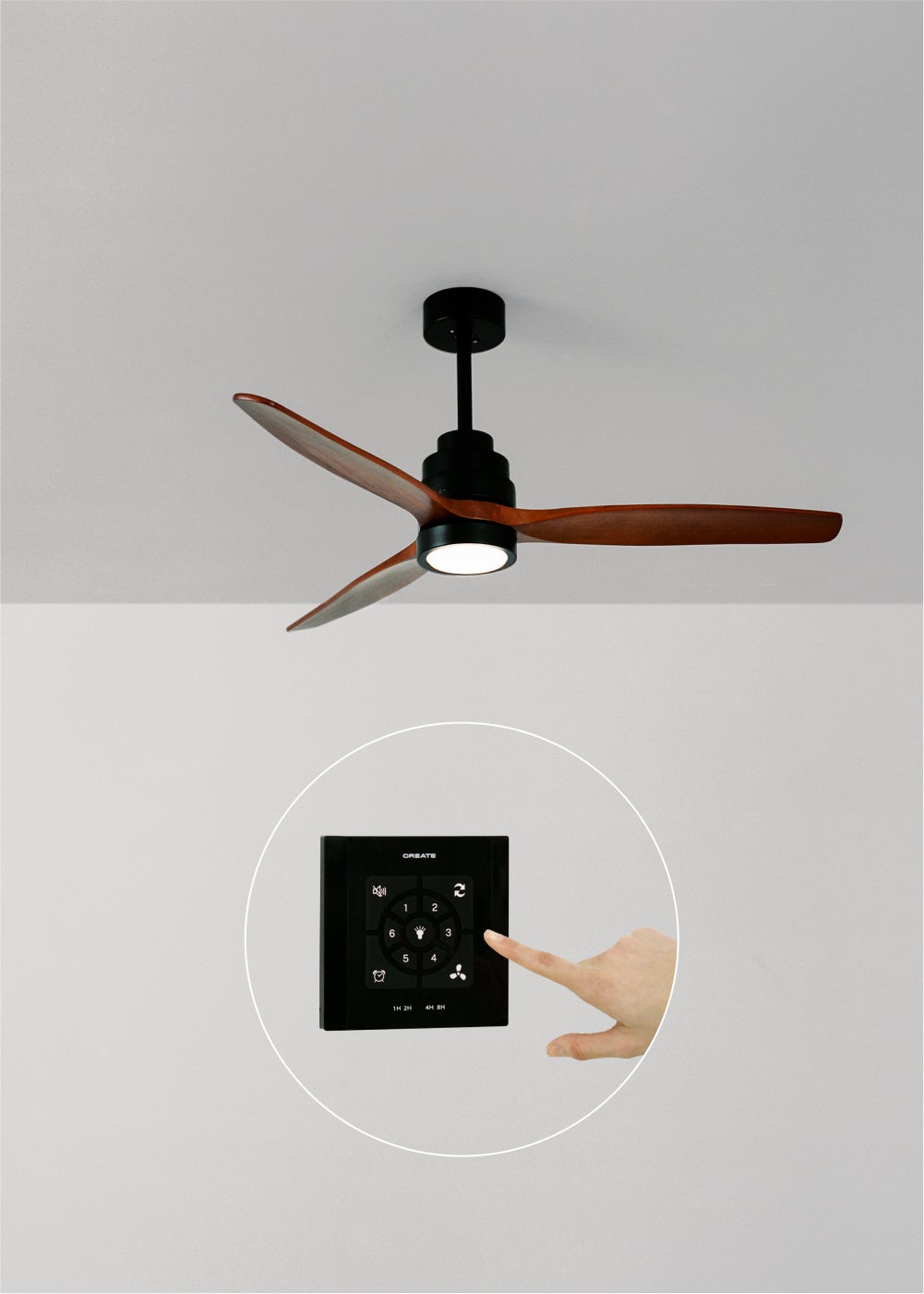 WINDSTYLANCE DC - Ventilateur de Plafond 40W Silencieux Ø132 cm - Avec lumière et contrôleur mural + télécommande - 4