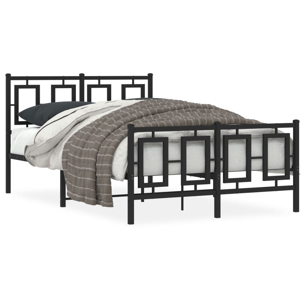 VidaXL Cadre De Lit Métal Avec Tête De Lit Élégante – Noir 140x200 Cm, Sommier Robuste Et Design Intemporel