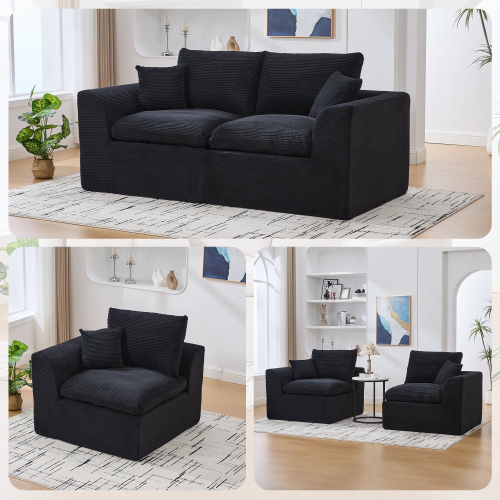 Sofa, 2-Sitzer, minimalistisch, weicher Stoff, mit Kissen, skandinavisch